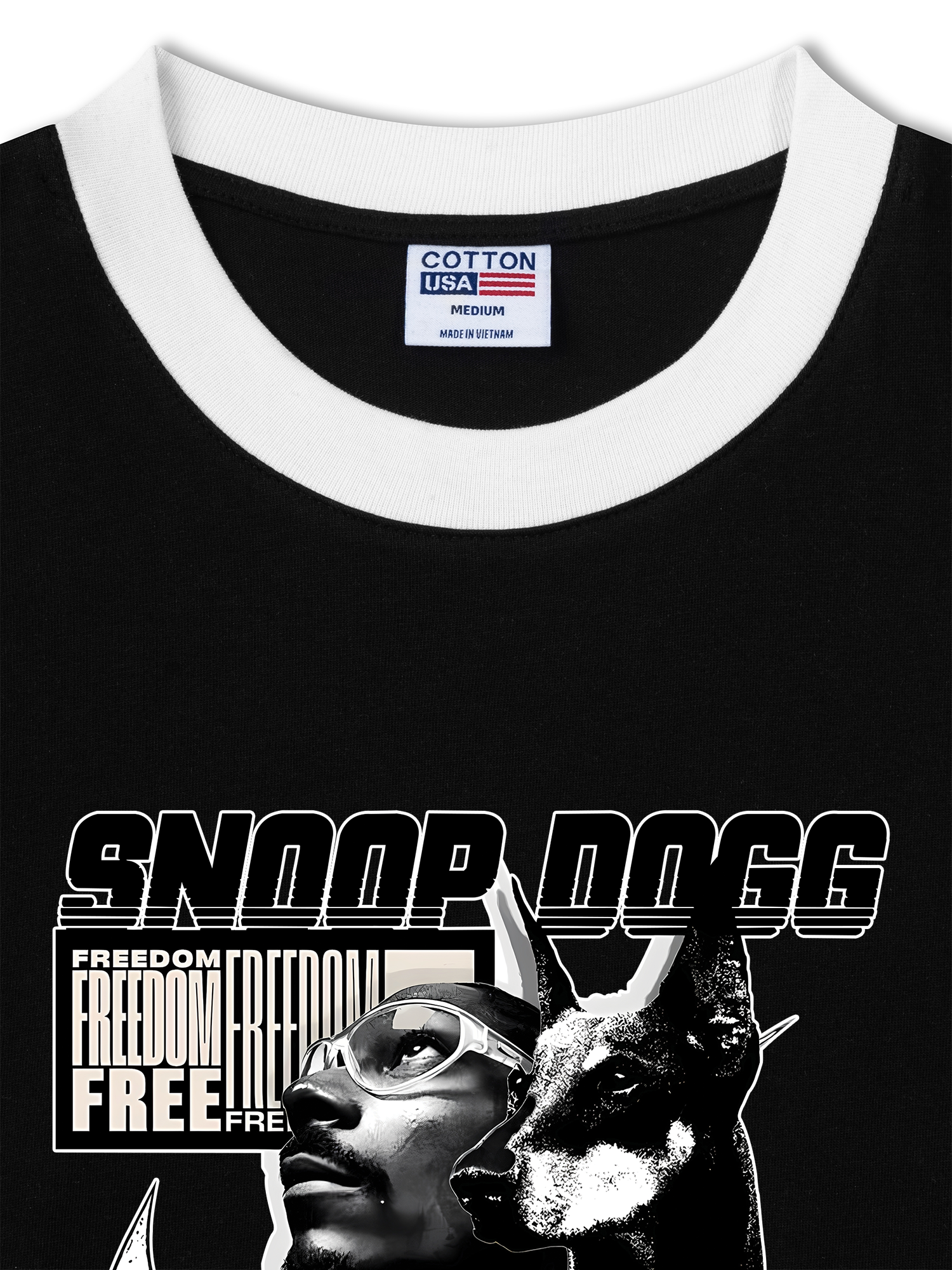 Áo Thun Ringer Relaxed Fit Rapper Black And White Snoop Dog