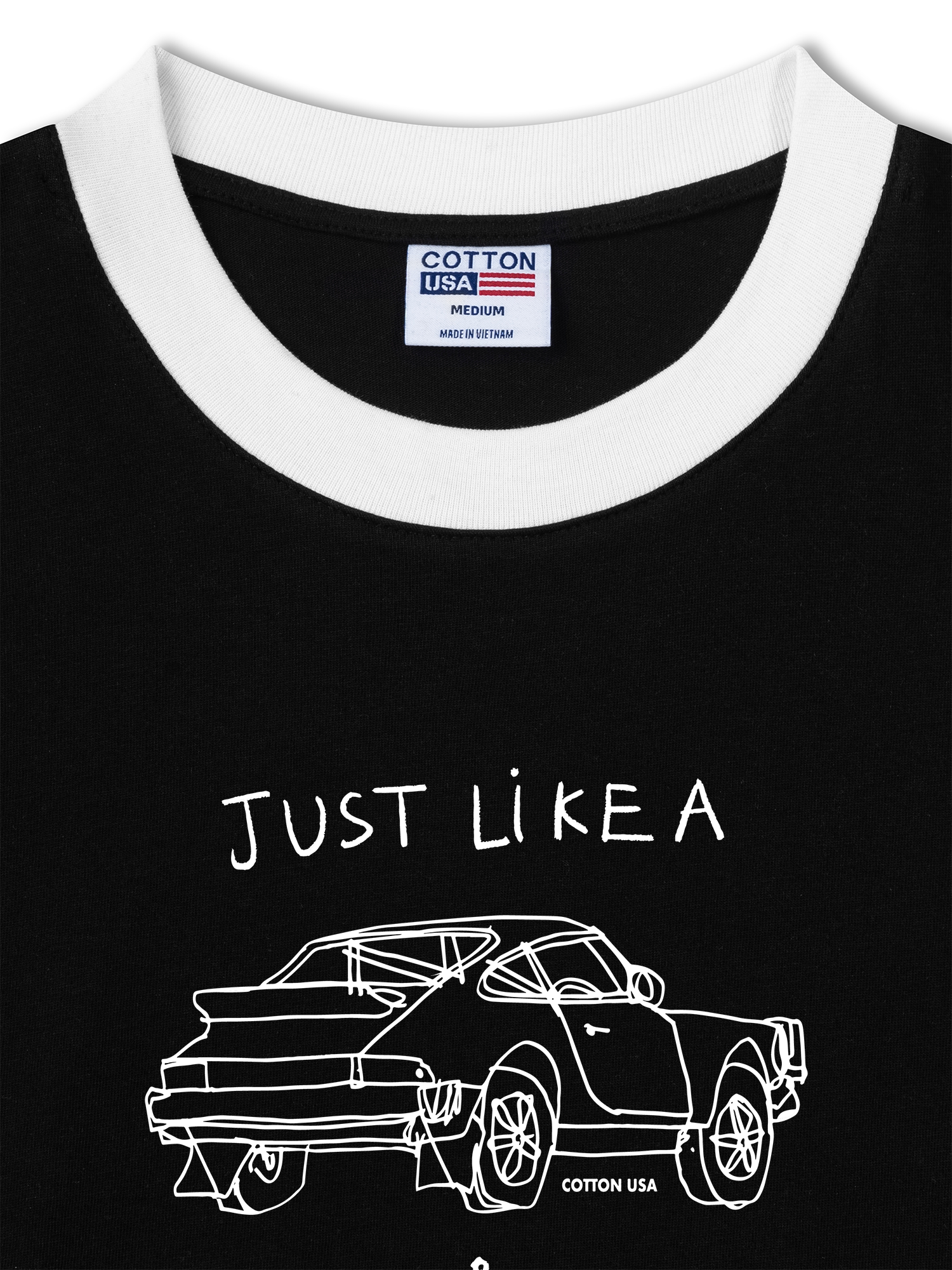 Áo Thun Ringer Relaxed Fit Classic Car Black And White