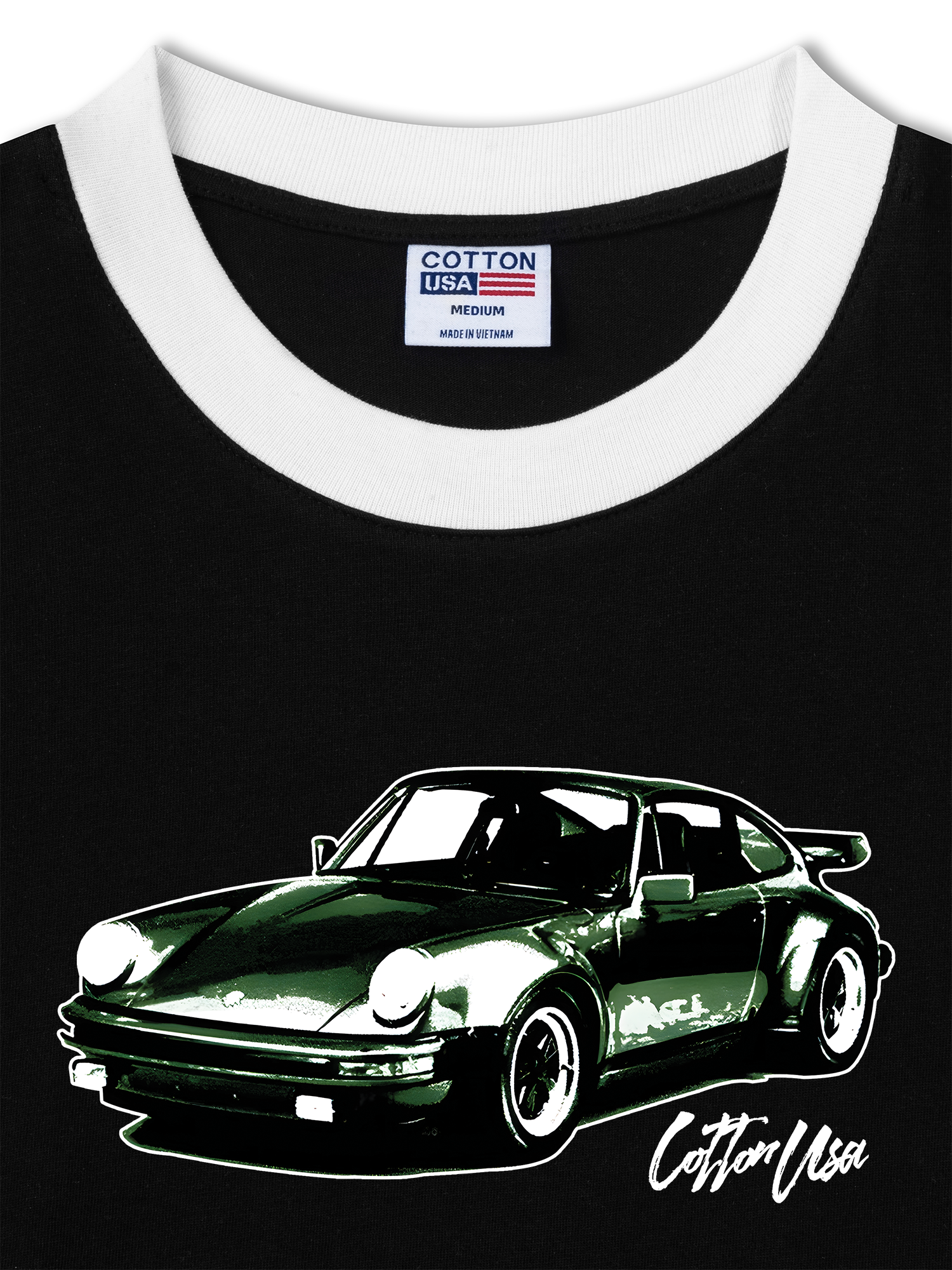 Áo Thun Ringer Relaxed Fit Classic Car Vintage Green