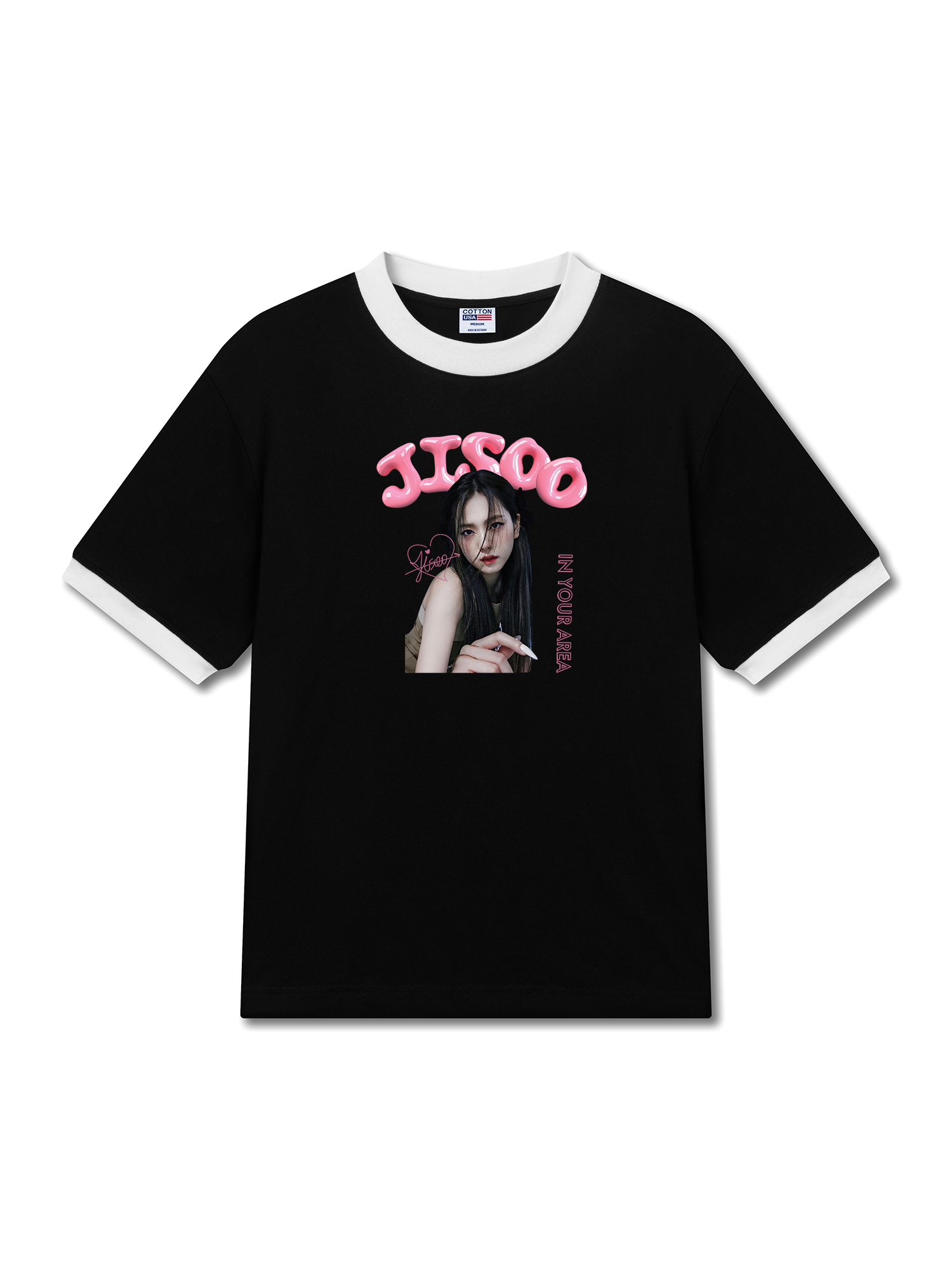 Áo Thun Ringer Relaxed Fit Black Pink Jisoo