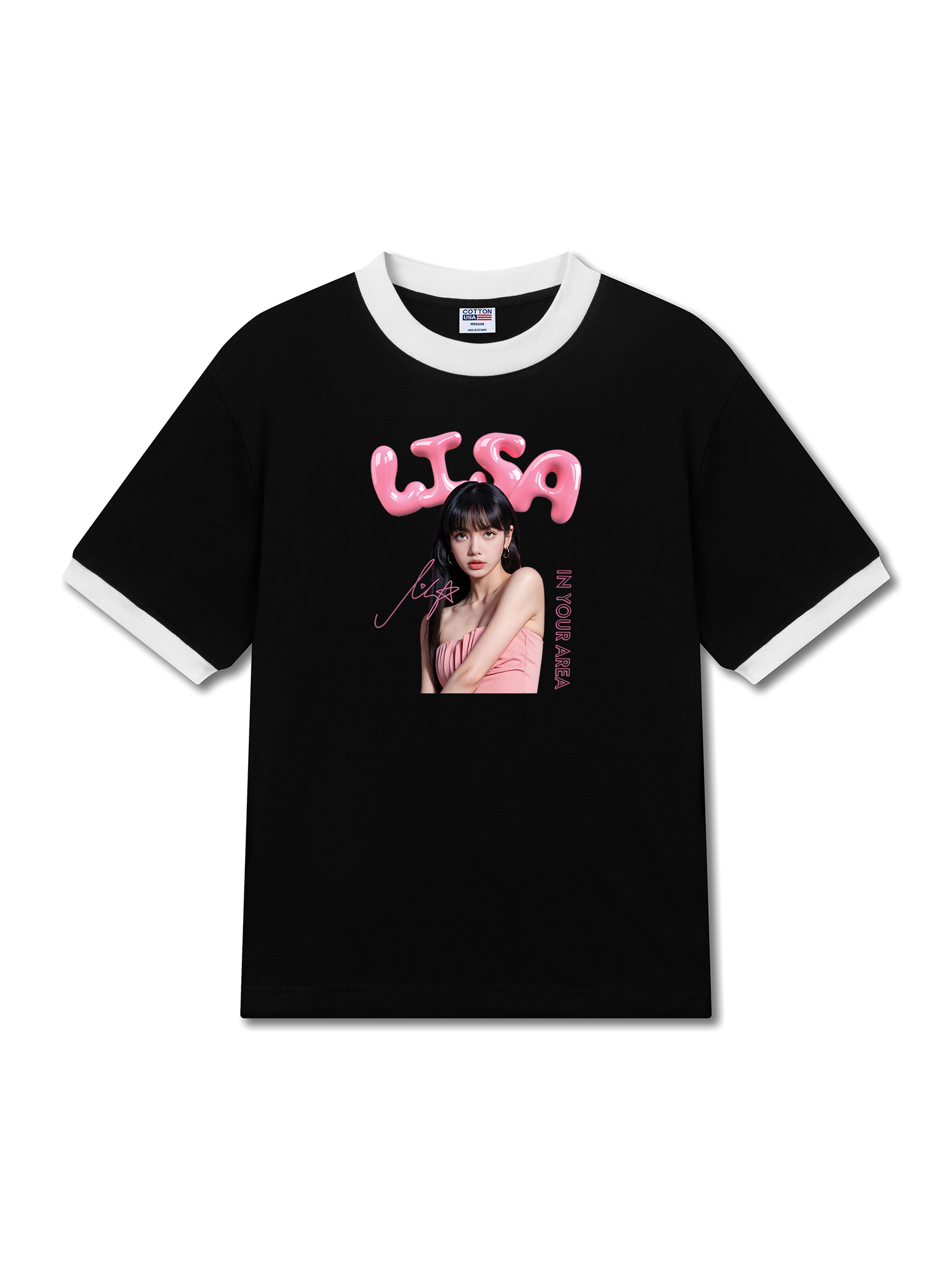 Áo Thun Ringer Relaxed Fit Black Pink Lisa