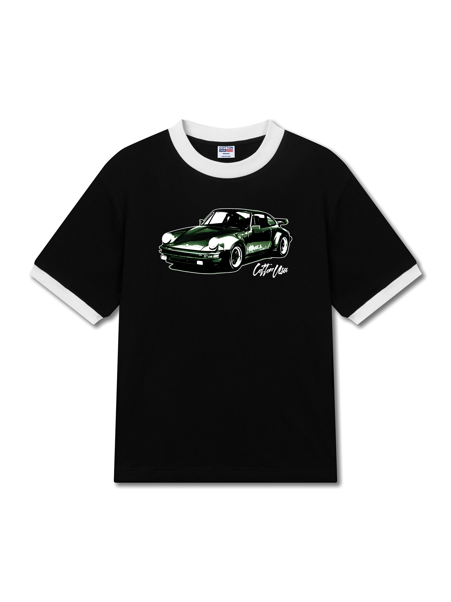 Áo Thun Ringer Relaxed Fit Classic Car Vintage Green