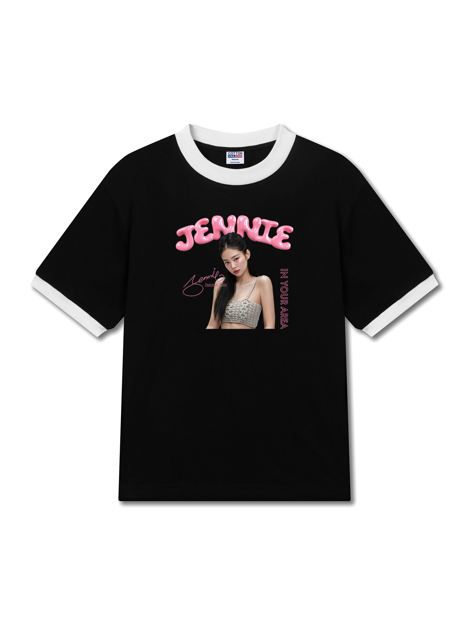 Áo Thun Ringer Relaxed Fit Black Pink Jennie In Your Area