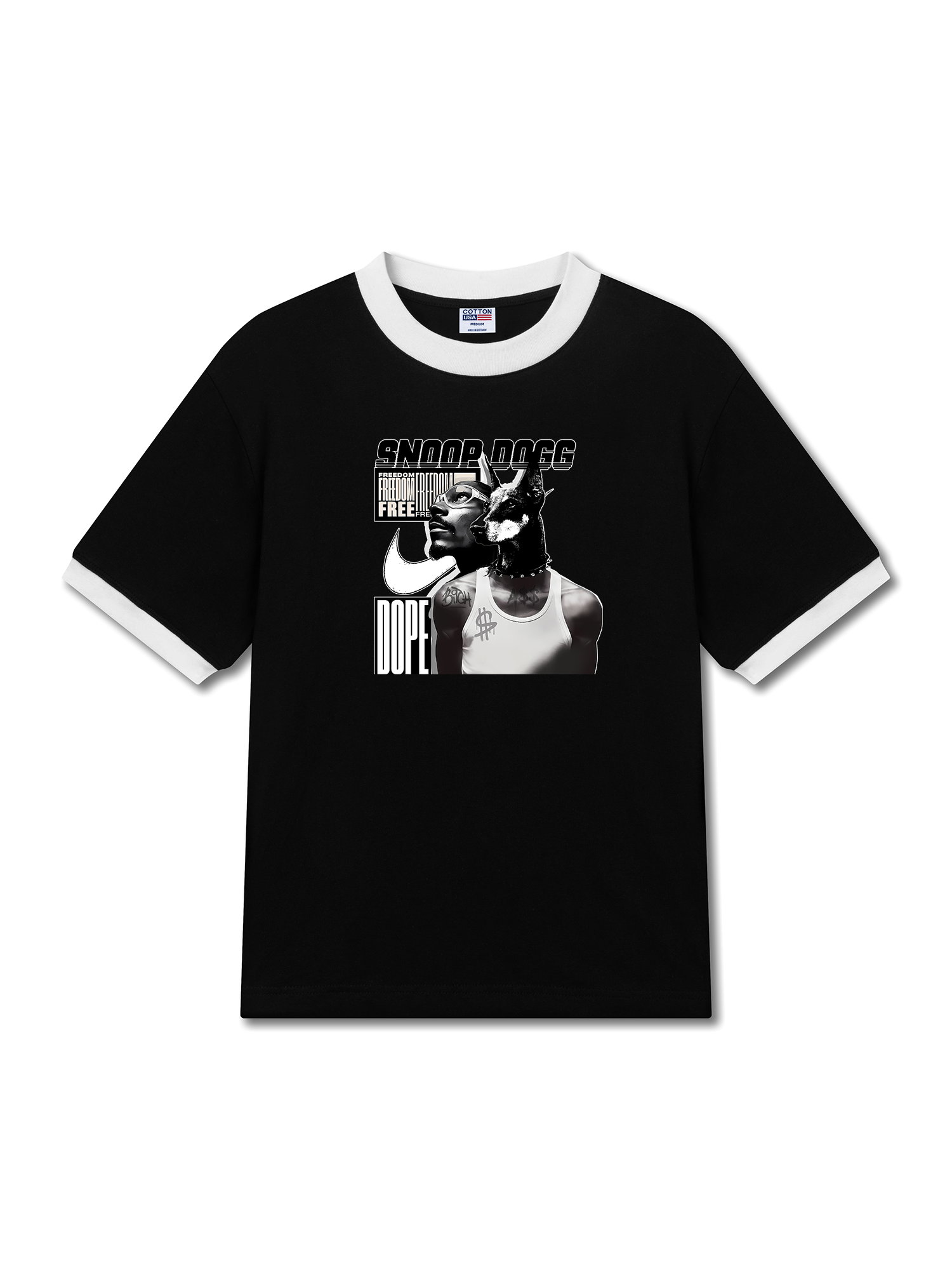 Áo Thun Ringer Relaxed Fit Rapper Black And White Snoop Dog