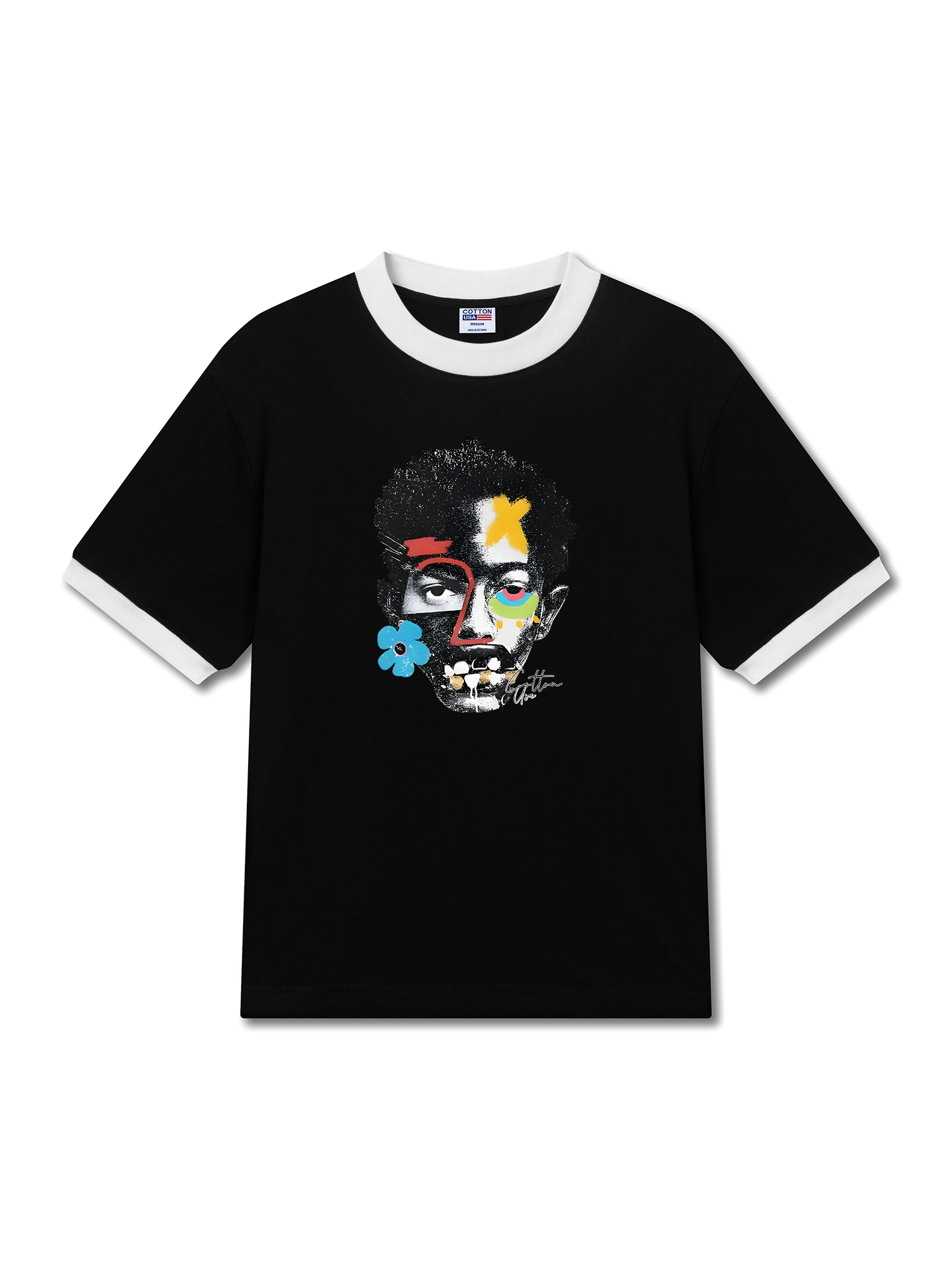 Áo Thun Ringer Relaxed Fit Rapper Multi Element Cotton USA