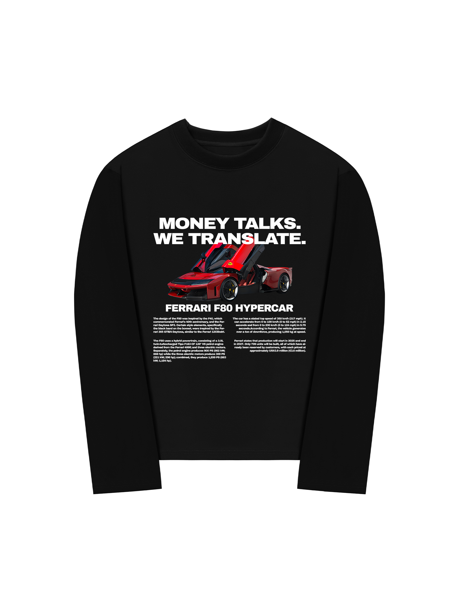 Áo Thun Dài Tay Ferrari Money Talks We Translate