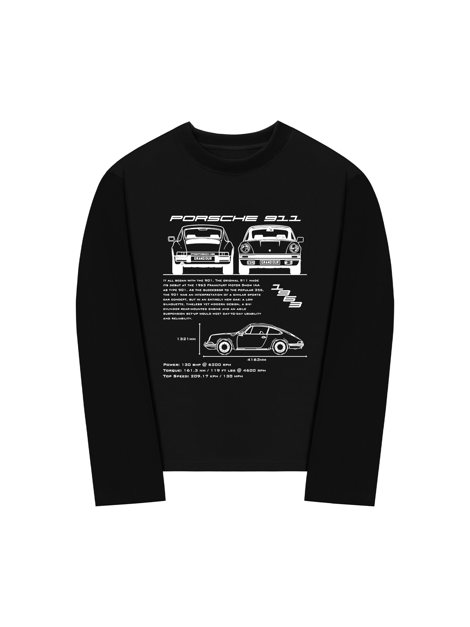 Áo Thun Dài Tay Porsche 911 Blueprint