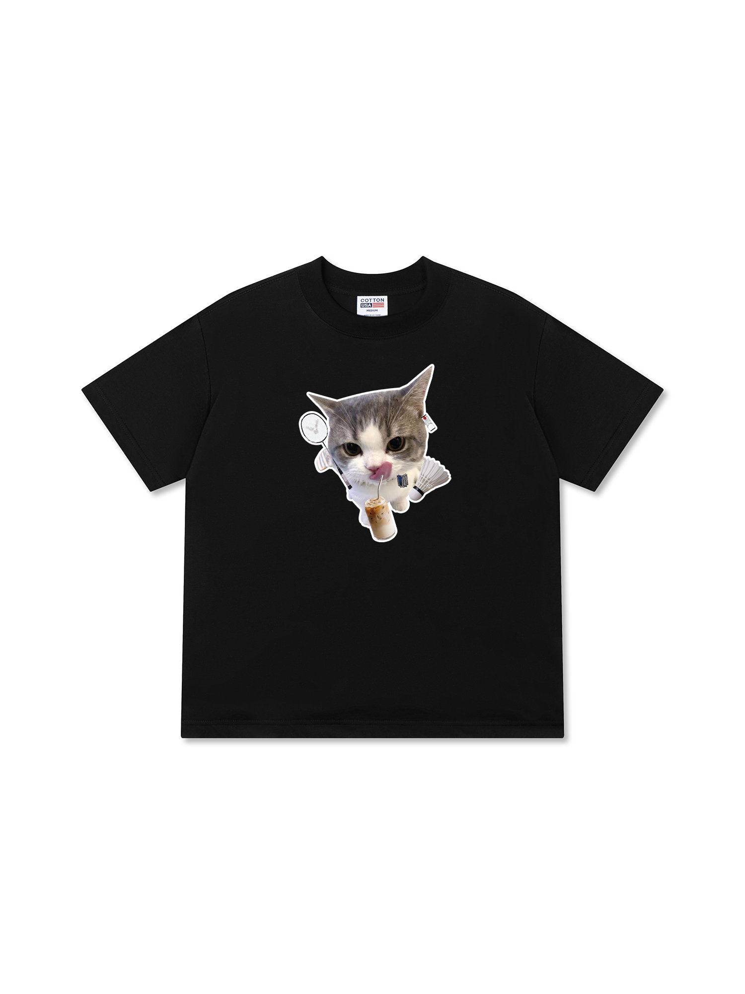 Áo Thun Relaxed Fit Badminton Cute Cat