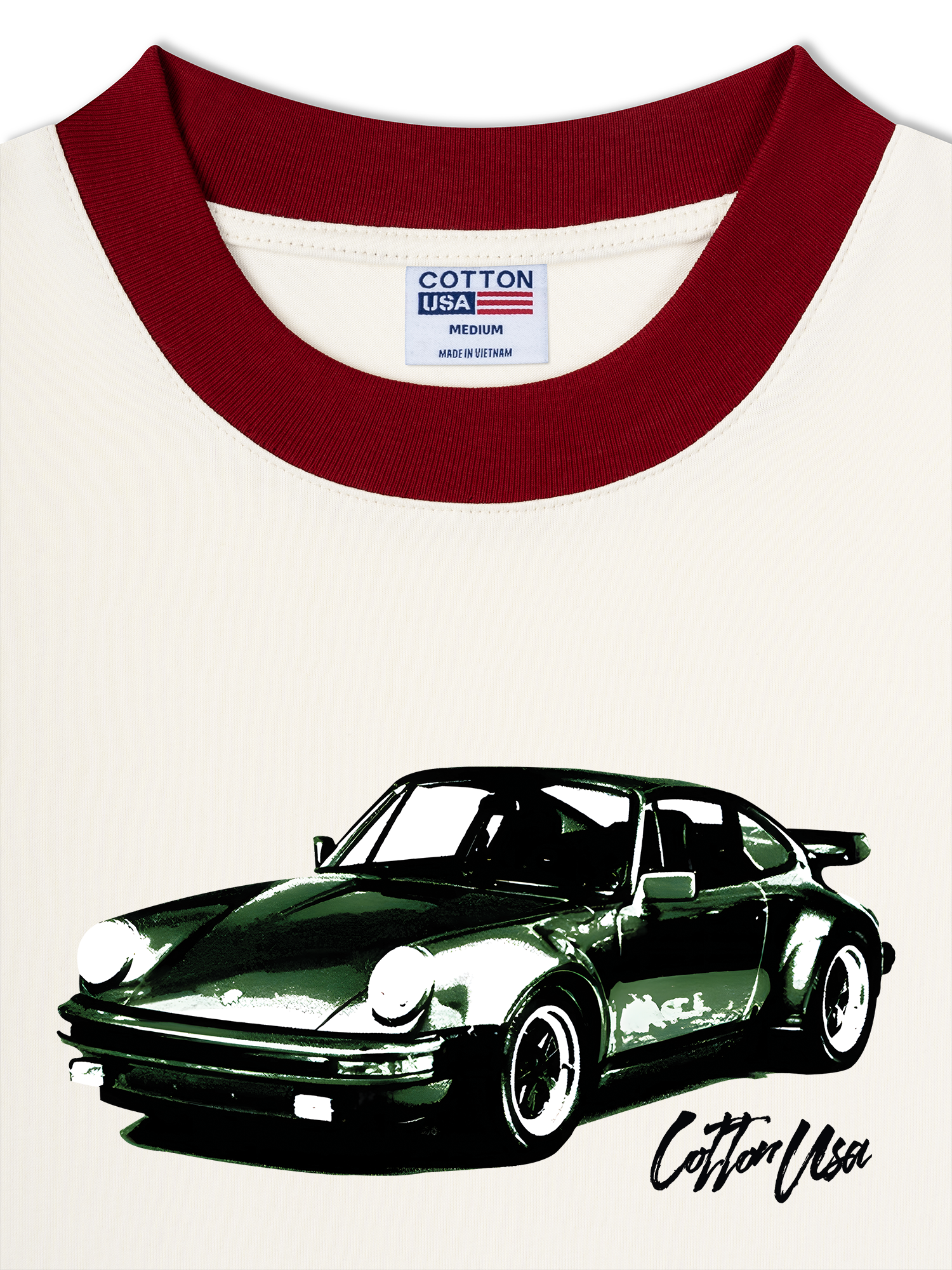 Áo Thun Ringer Relaxed Fit Classic Car Vintage Green