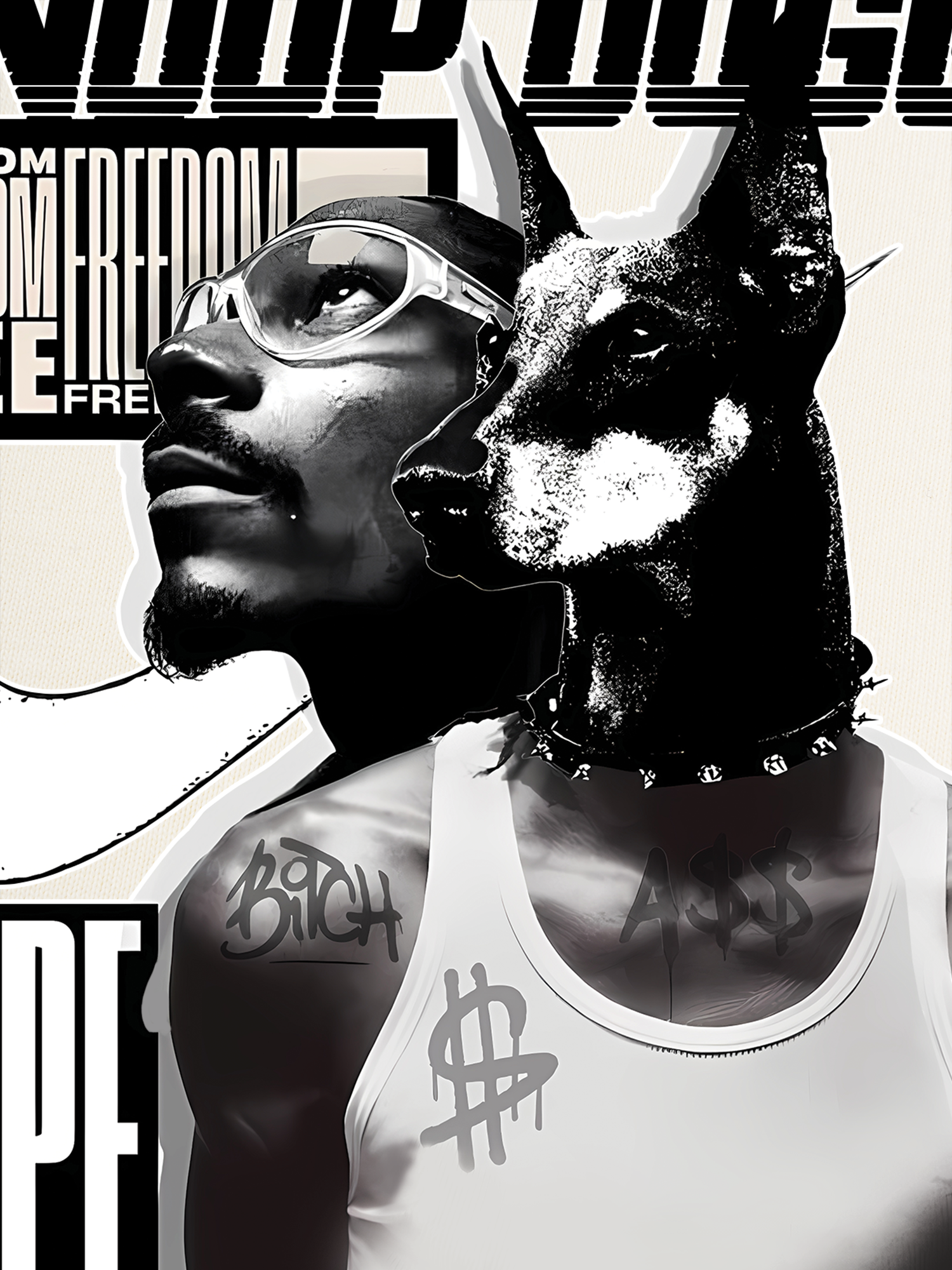 Áo Thun Ringer Relaxed Fit Rapper Black And White Snoop Dog