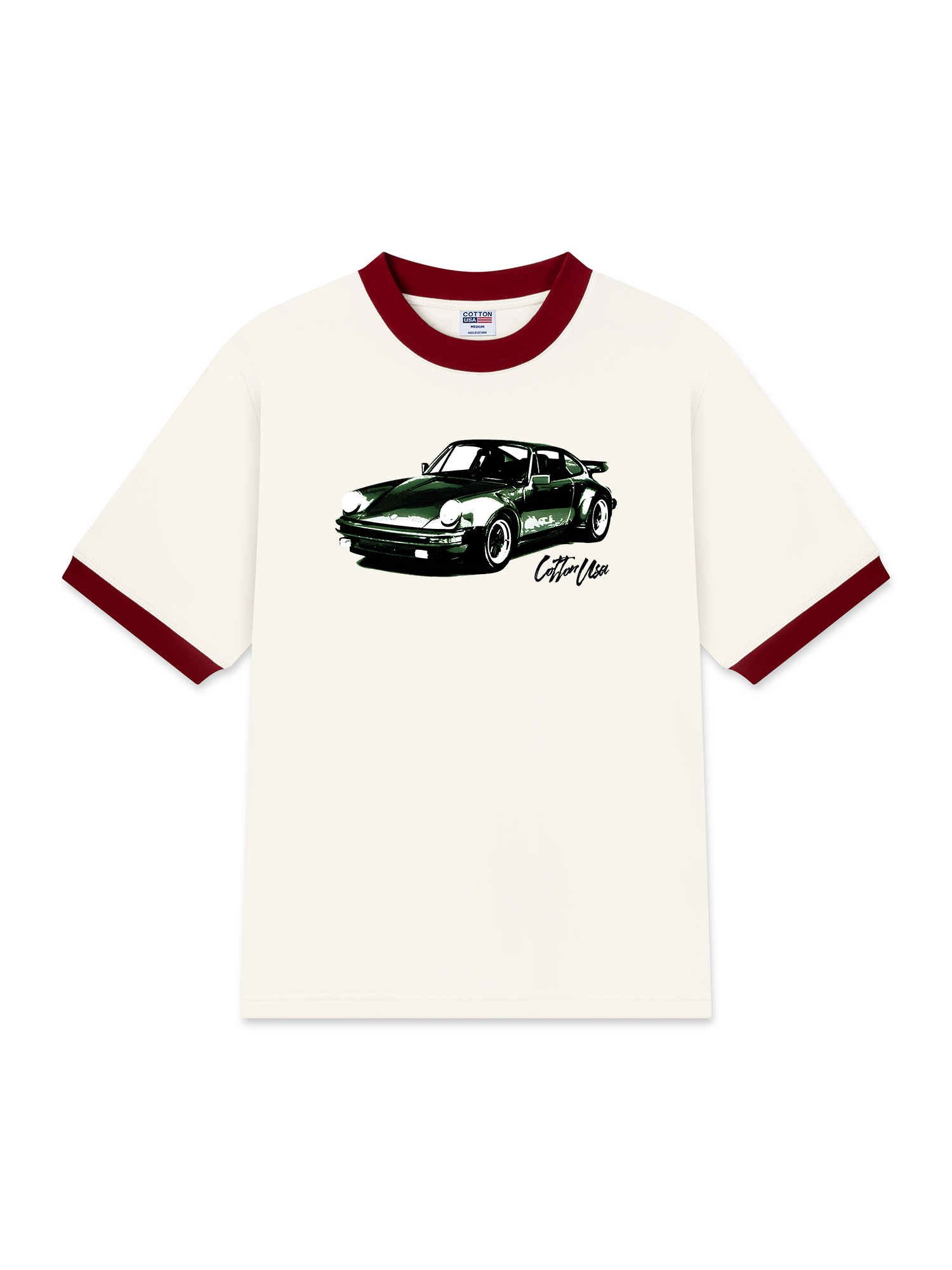 Áo Thun Ringer Relaxed Fit Classic Car Vintage Green