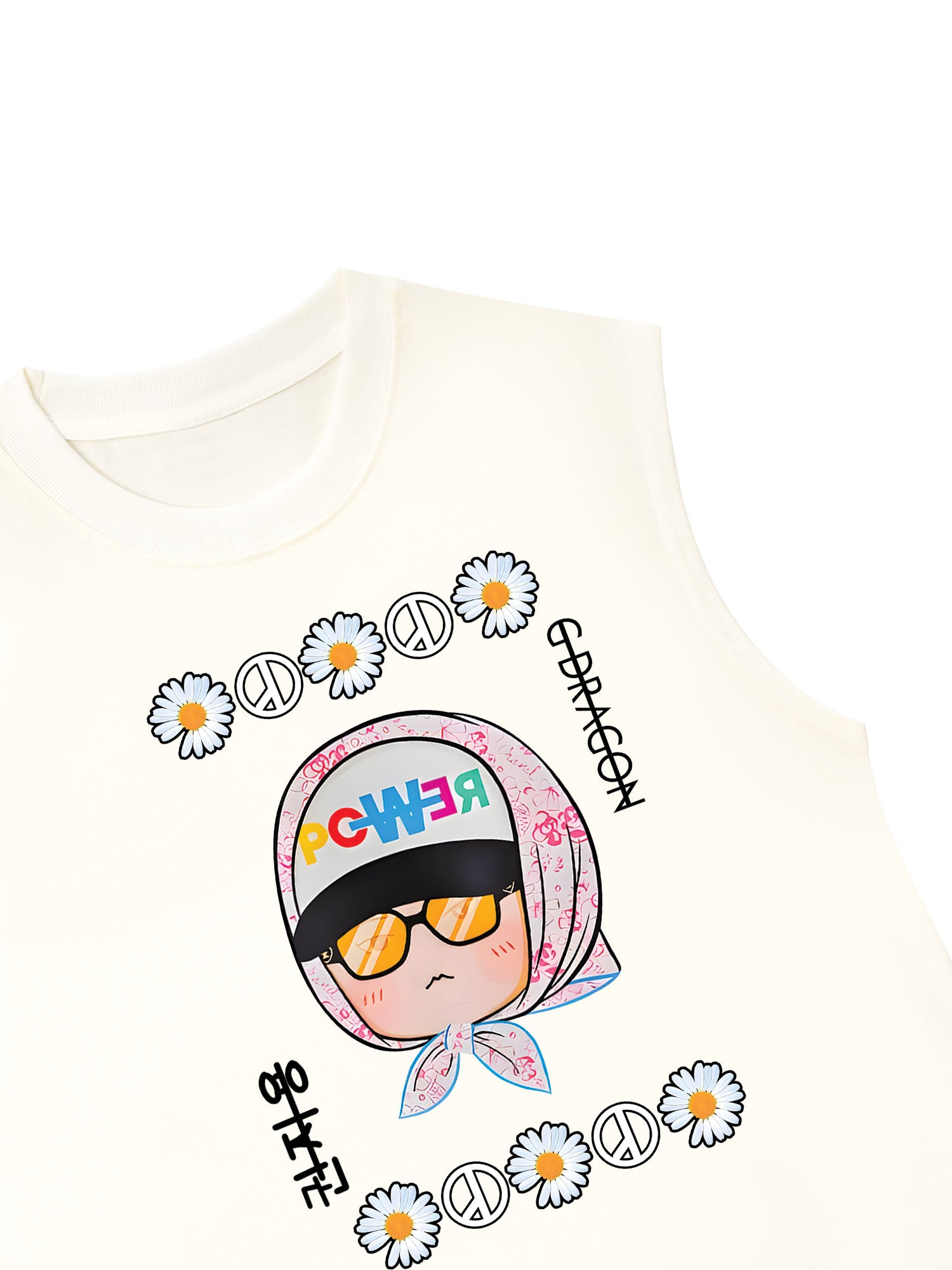 Áo Ba Lỗ Relaxed Fit Floral With GD Chibi Daisy Flower