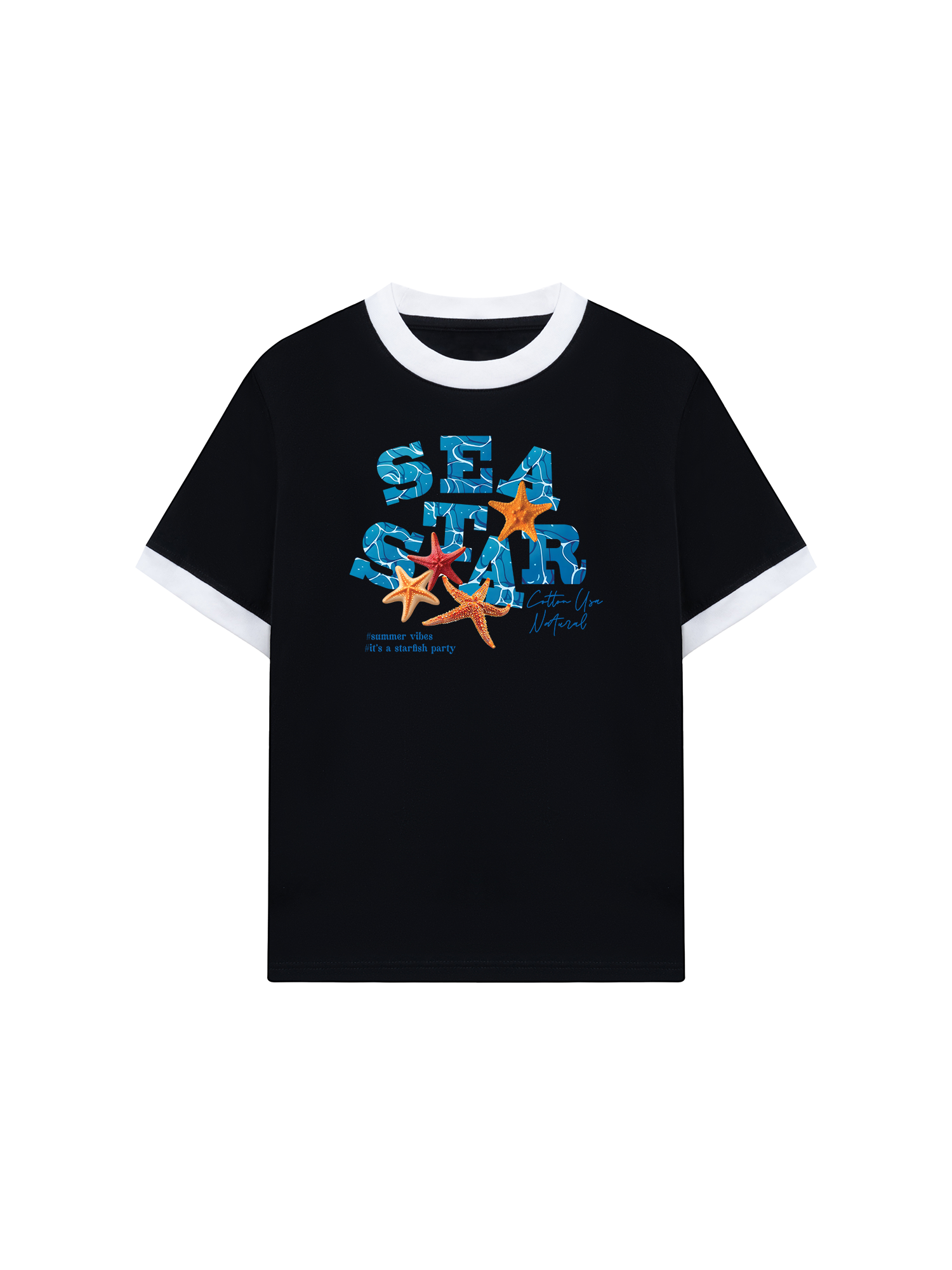 Áo Thun Ringer Relaxed Fit Tropical Starfish Parrty Sea Water