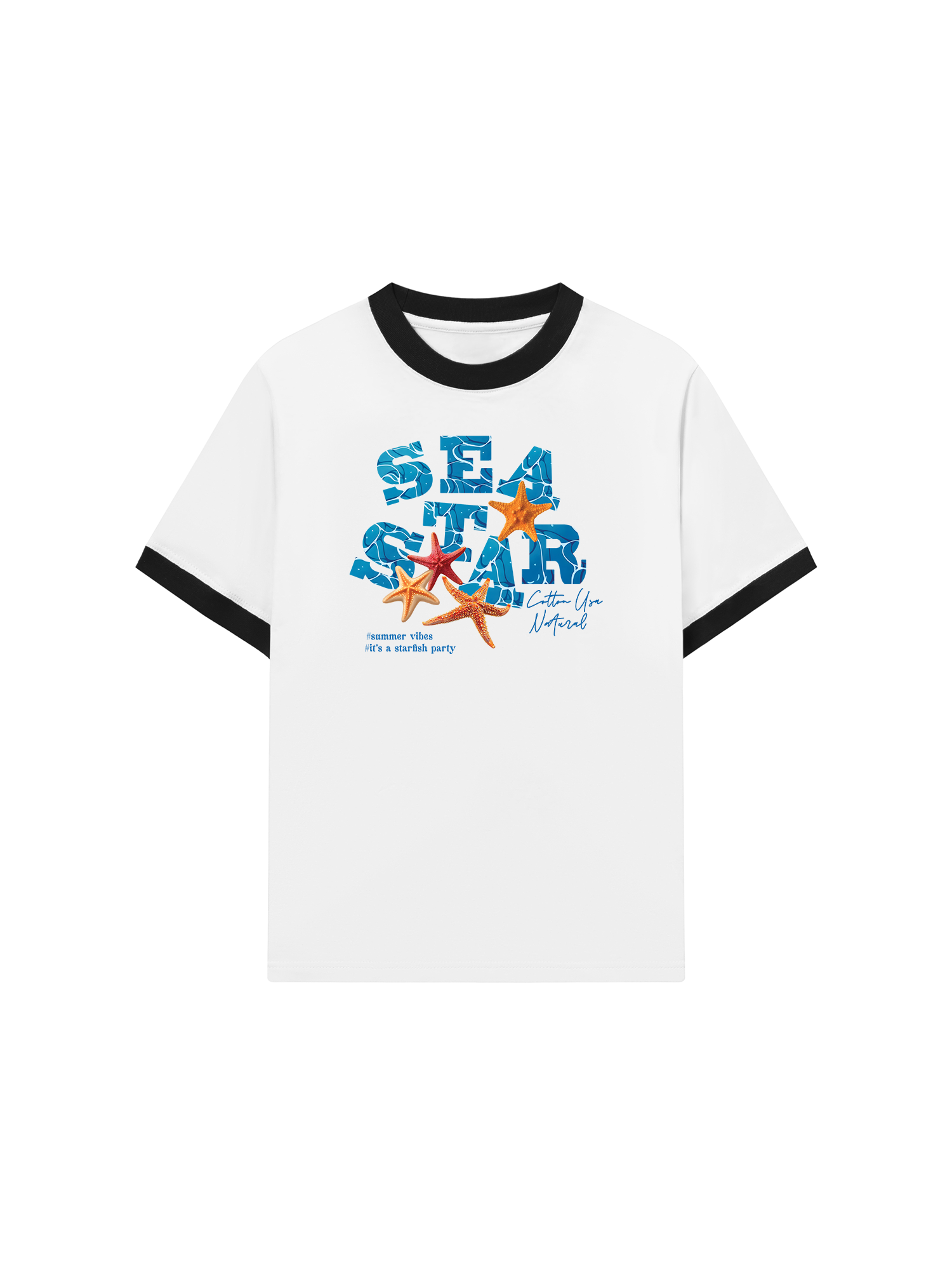 Áo Thun Ringer Relaxed Fit Tropical Starfish Parrty Sea Water