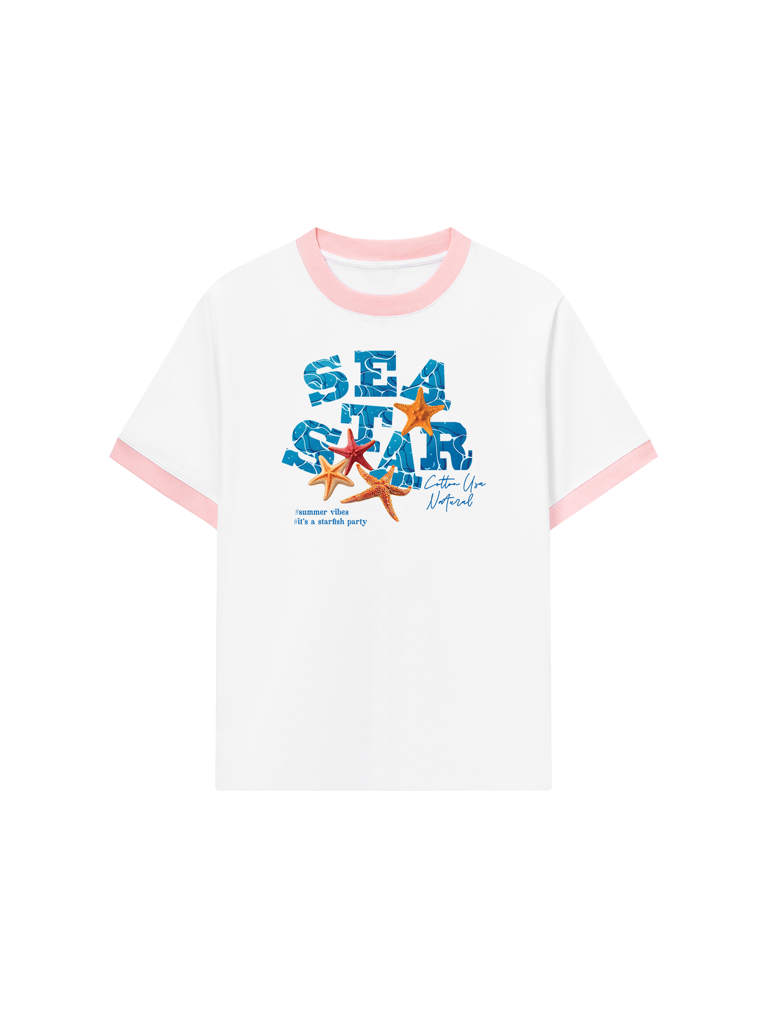 Áo Thun Ringer Relaxed Fit Tropical Starfish Parrty Sea Water