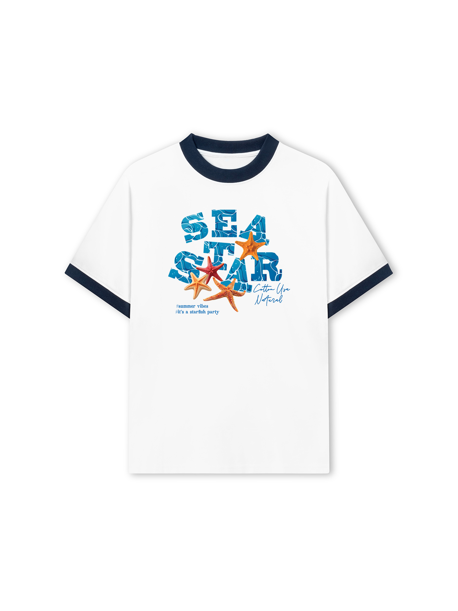 Áo Thun Ringer Relaxed Fit Tropical Starfish Parrty Sea Water