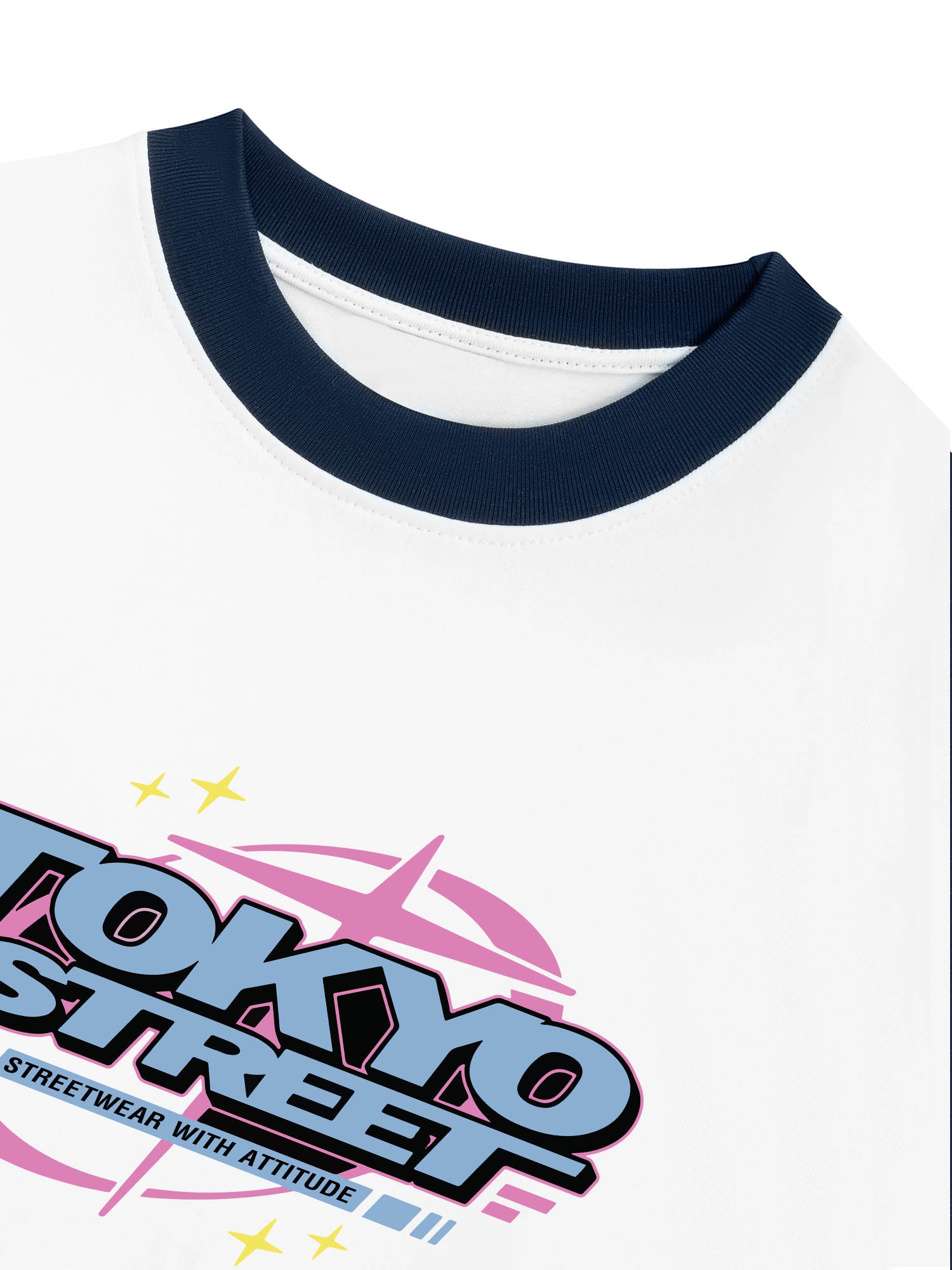Áo Thun Ringer Relaxed Fit Tokyo Streetwear With Atitude Blue