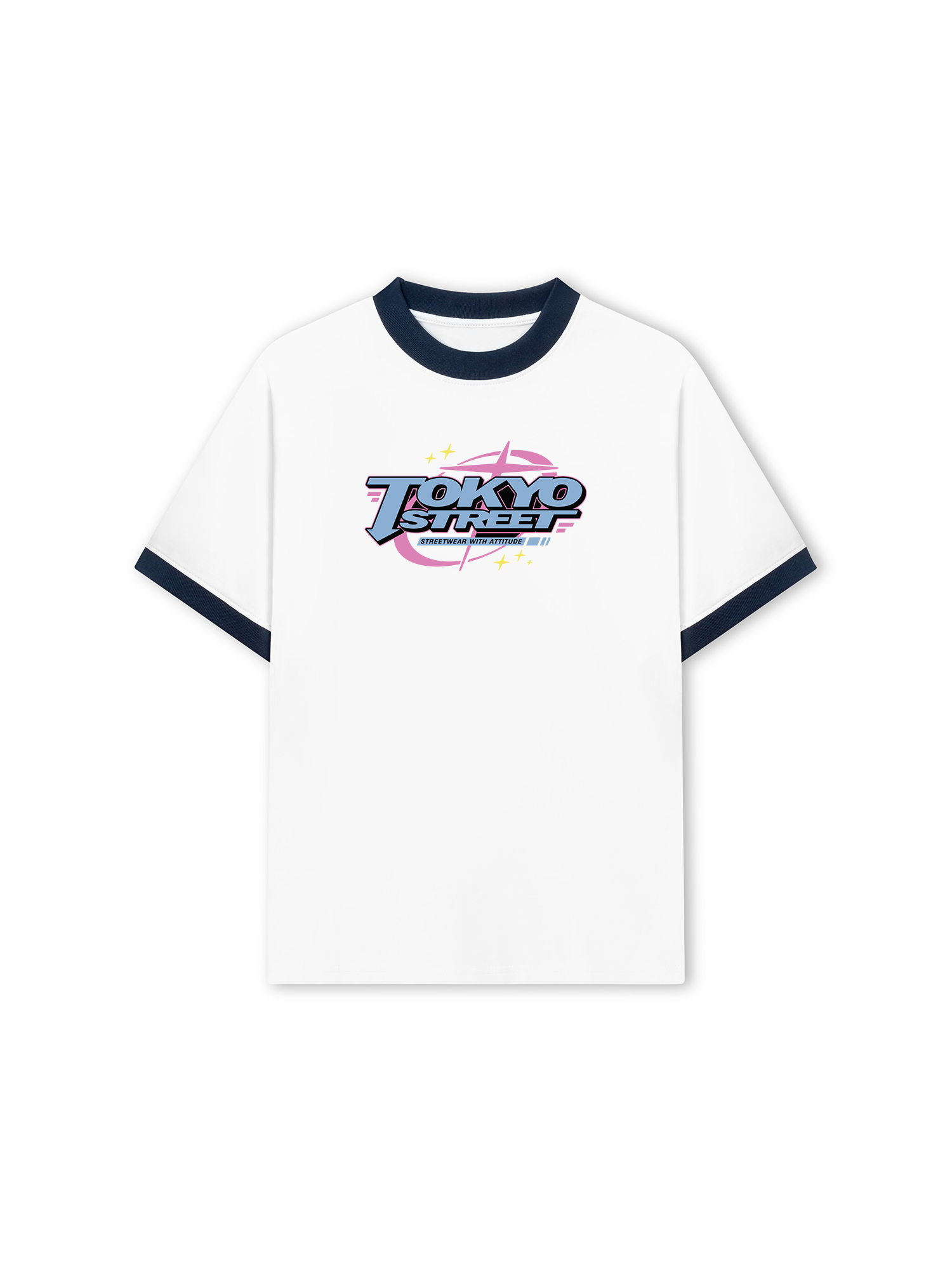 Áo Thun Ringer Relaxed Fit Tokyo Streetwear With Atitude Blue