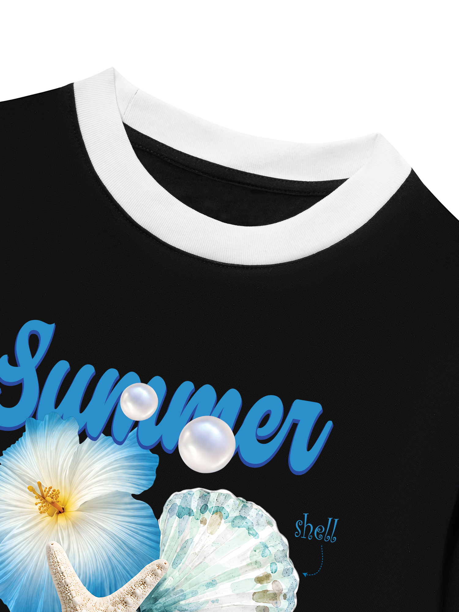 Áo Thun Ringer Relaxed Fit Tshirt Tropical Summer, Shell, Starfish