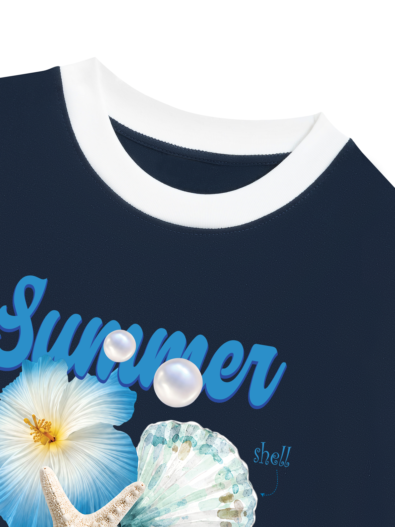 Áo Thun Ringer Relaxed Fit Tshirt Tropical Summer, Shell, Starfish