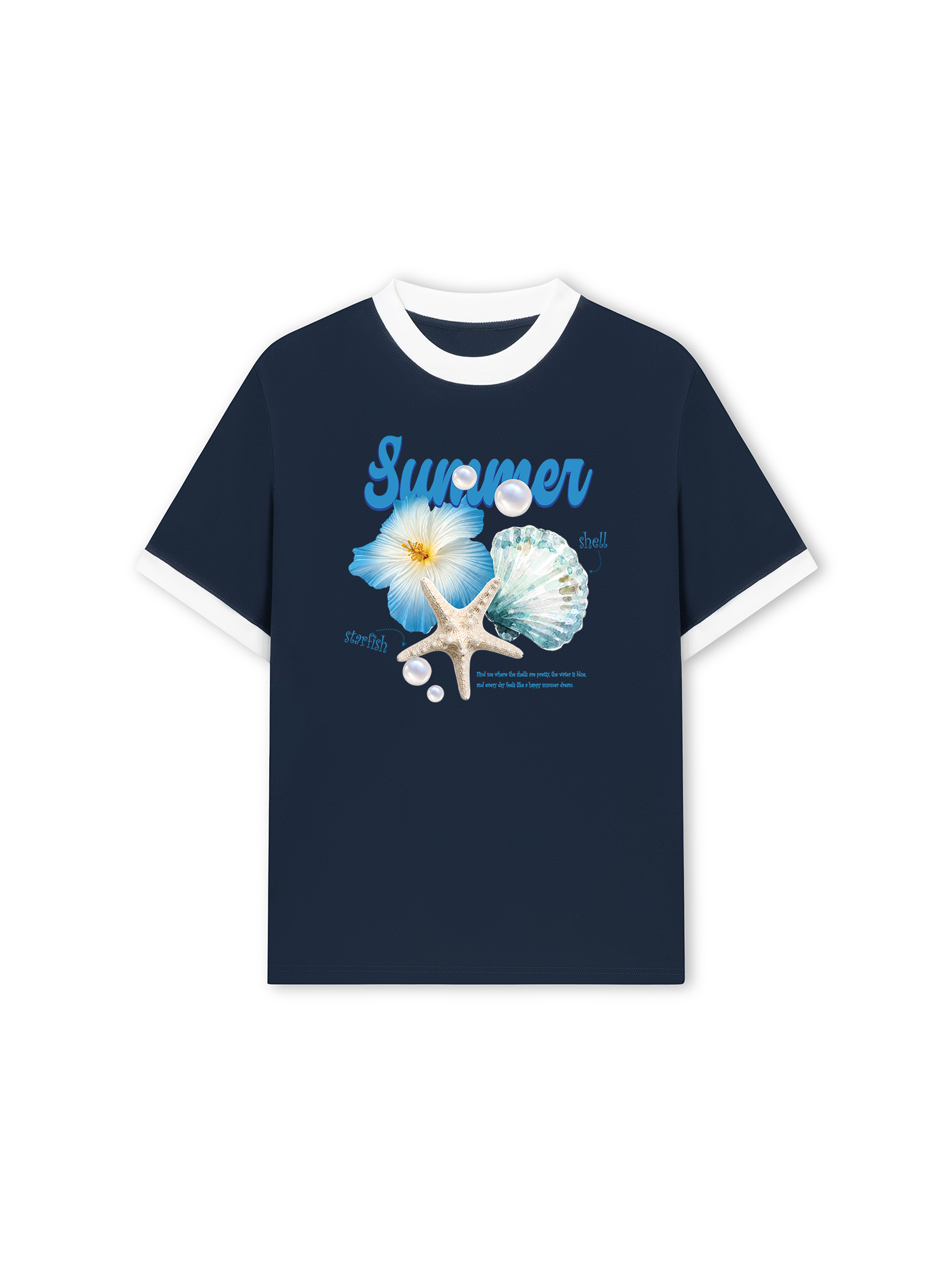 Áo Thun Ringer Relaxed Fit Tshirt Tropical Summer, Shell, Starfish