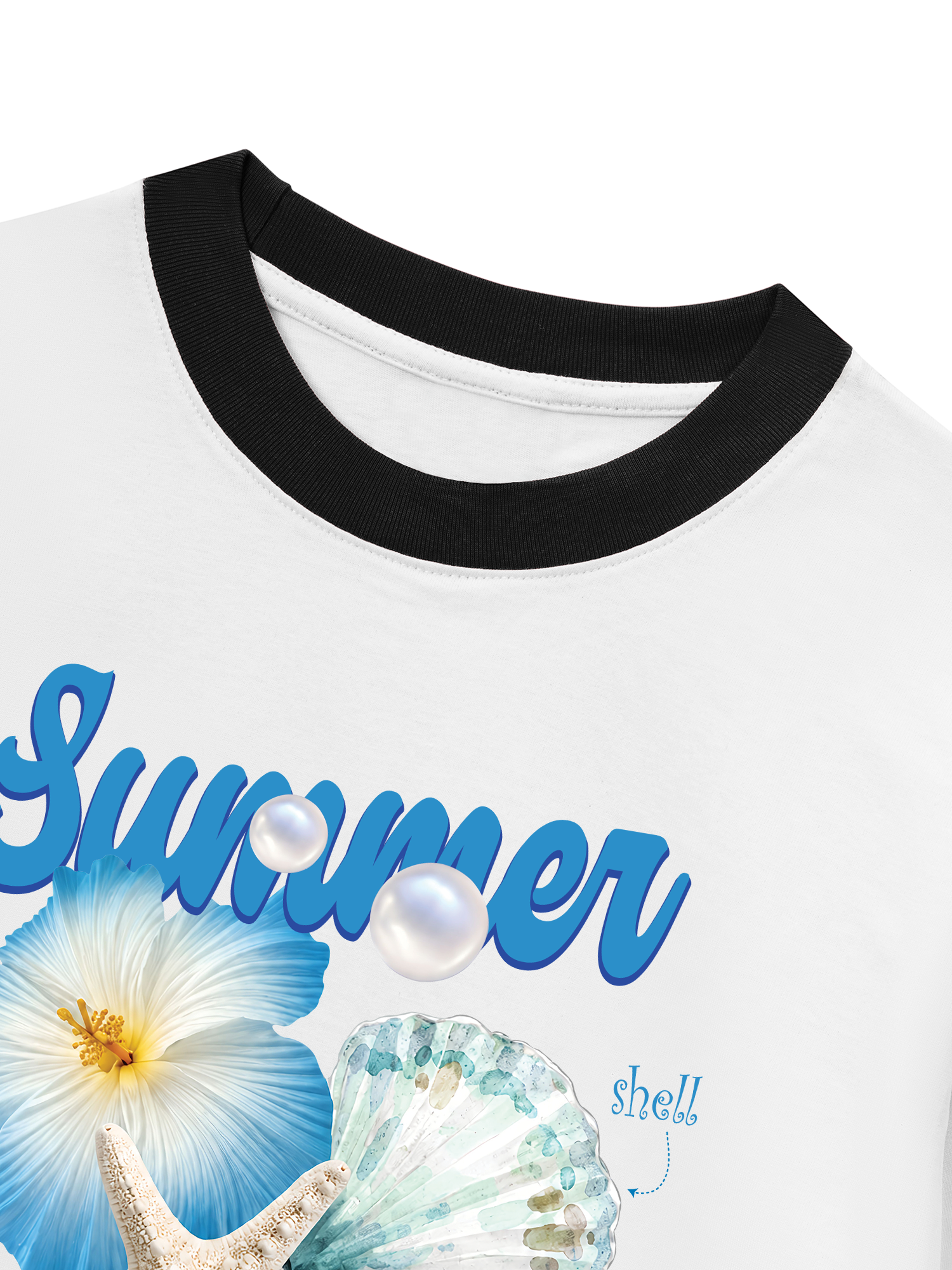 Áo Thun Ringer Relaxed Fit Tshirt Tropical Summer, Shell, Starfish