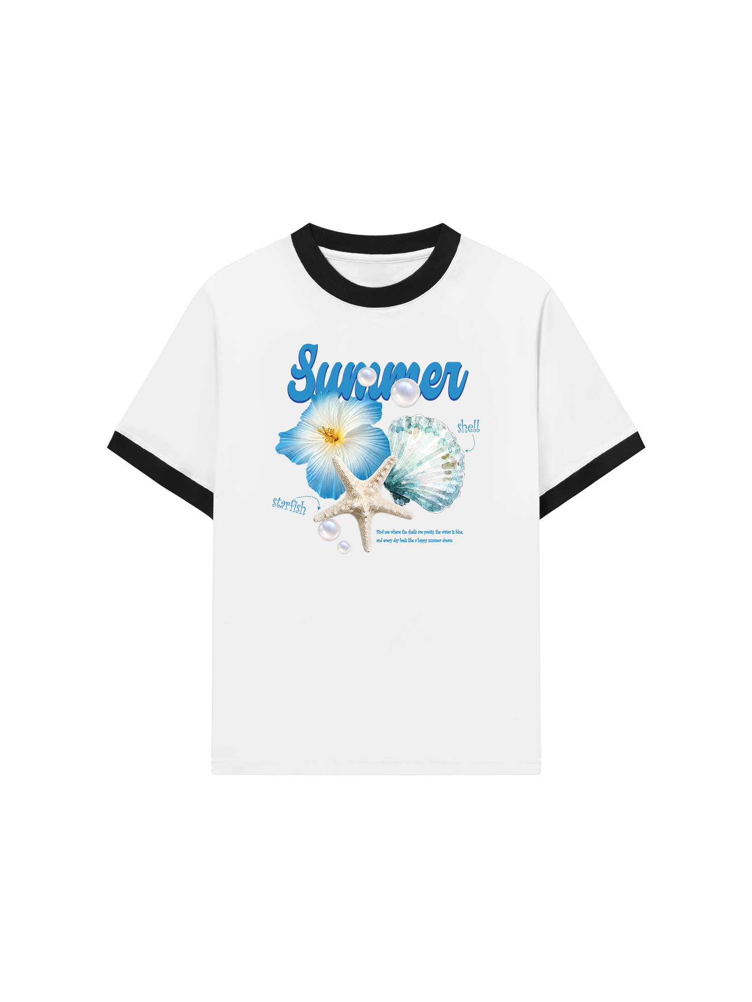 Áo Thun Ringer Relaxed Fit Tshirt Tropical Summer, Shell, Starfish