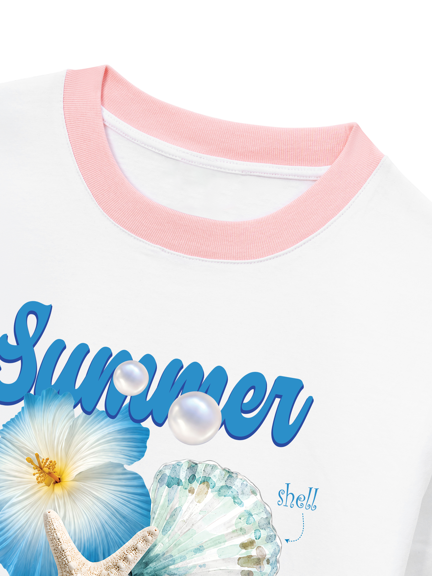 Áo Thun Ringer Relaxed Fit Tshirt Tropical Summer, Shell, Starfish