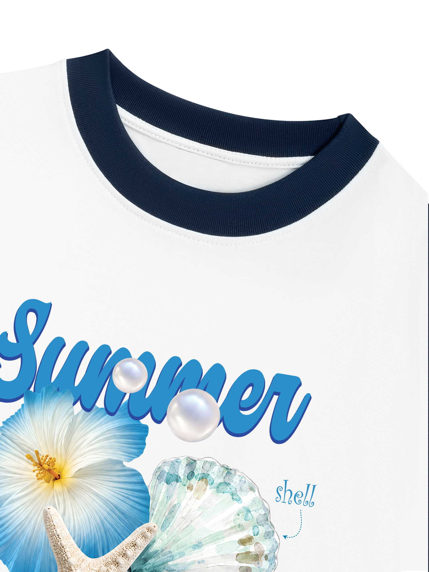 Áo Thun Ringer Relaxed Fit Tshirt Tropical Summer, Shell, Starfish