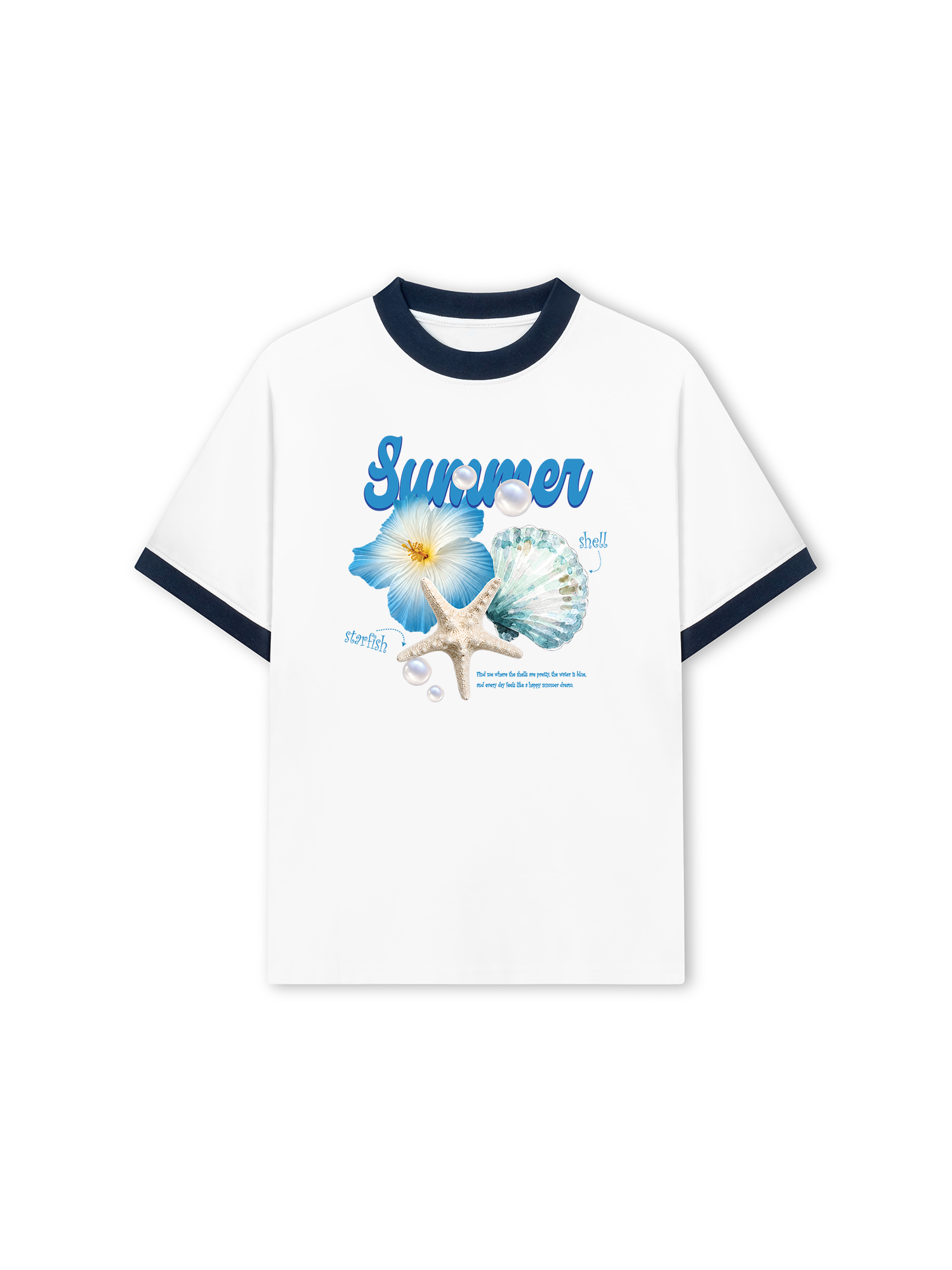 Áo Thun Ringer Relaxed Fit Tshirt Tropical Summer, Shell, Starfish