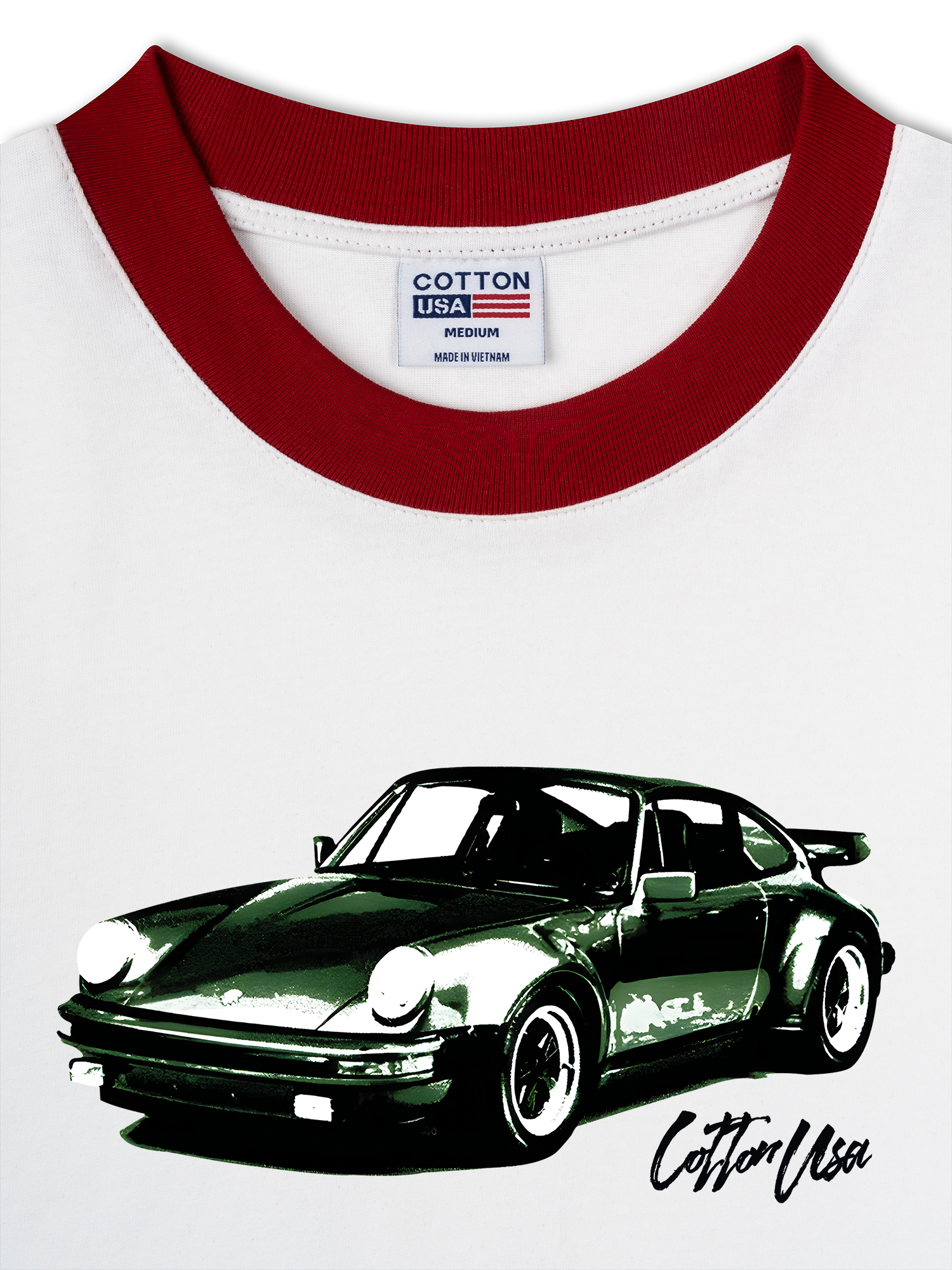 Áo Thun Ringer Relaxed Fit Classic Car Vintage Green