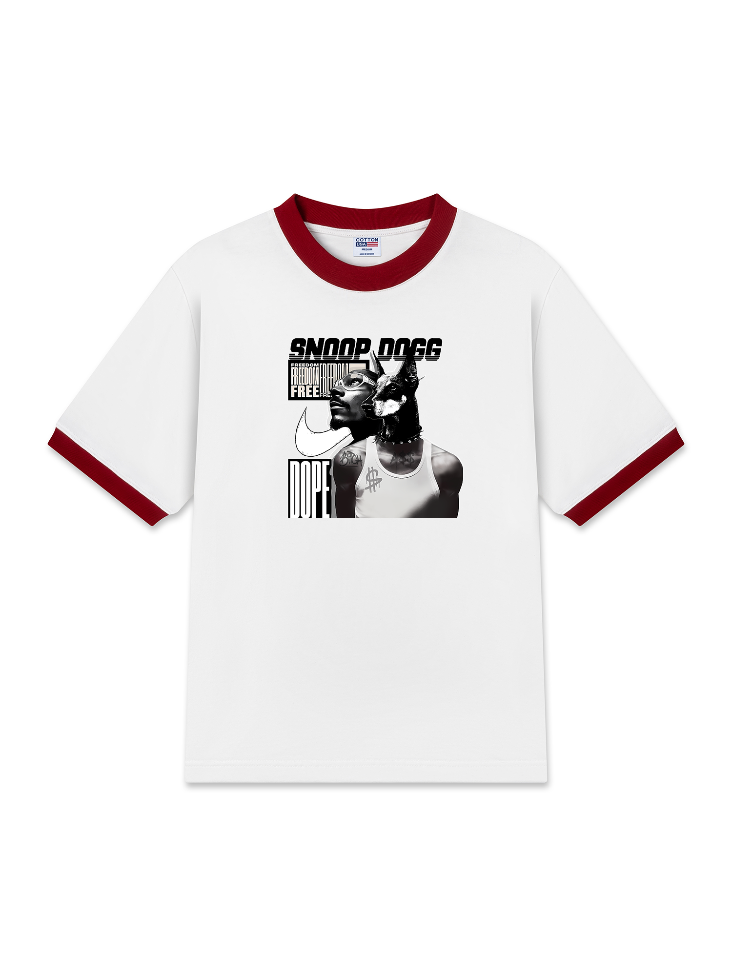 Áo Thun Ringer Relaxed Fit Rapper Black And White Snoop Dog