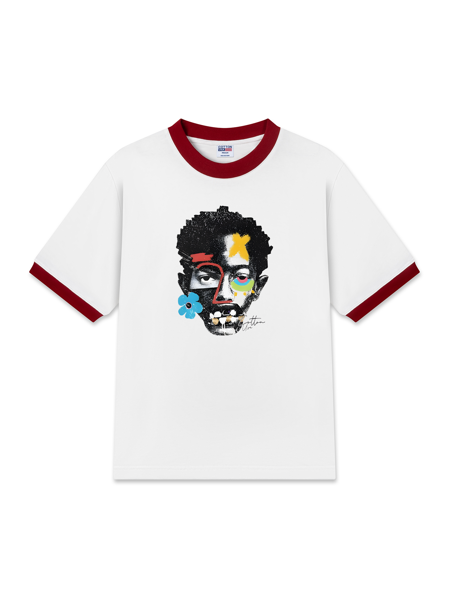 Áo Thun Ringer Relaxed Fit Rapper Multi Element Cotton USA