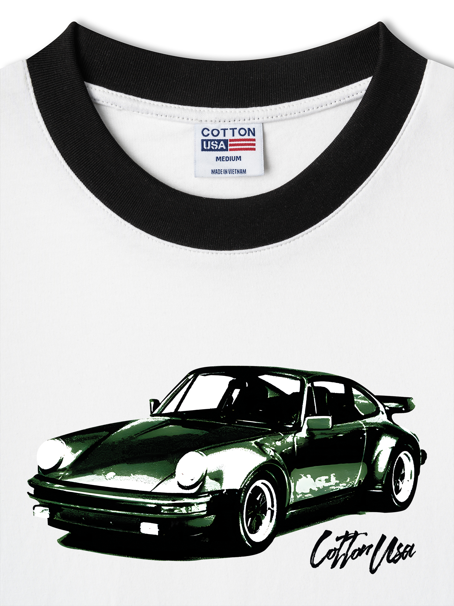 Áo Thun Ringer Relaxed Fit Classic Car Vintage Green