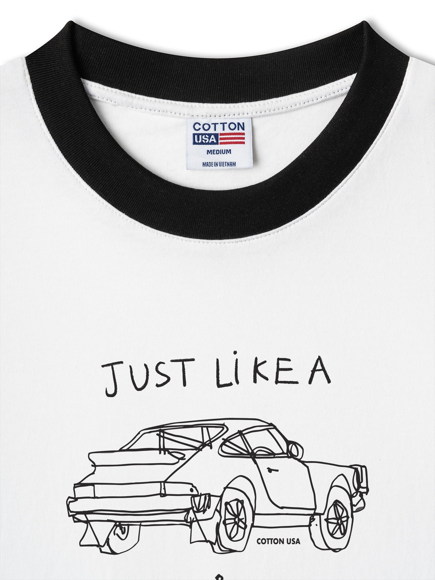 Áo Thun Ringer Relaxed Fit Classic Car Black And White