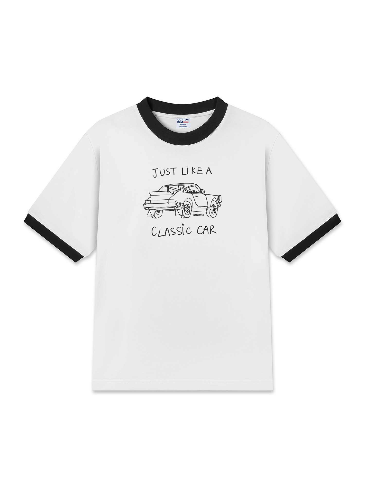 Áo Thun Ringer Relaxed Fit Classic Car Black And White