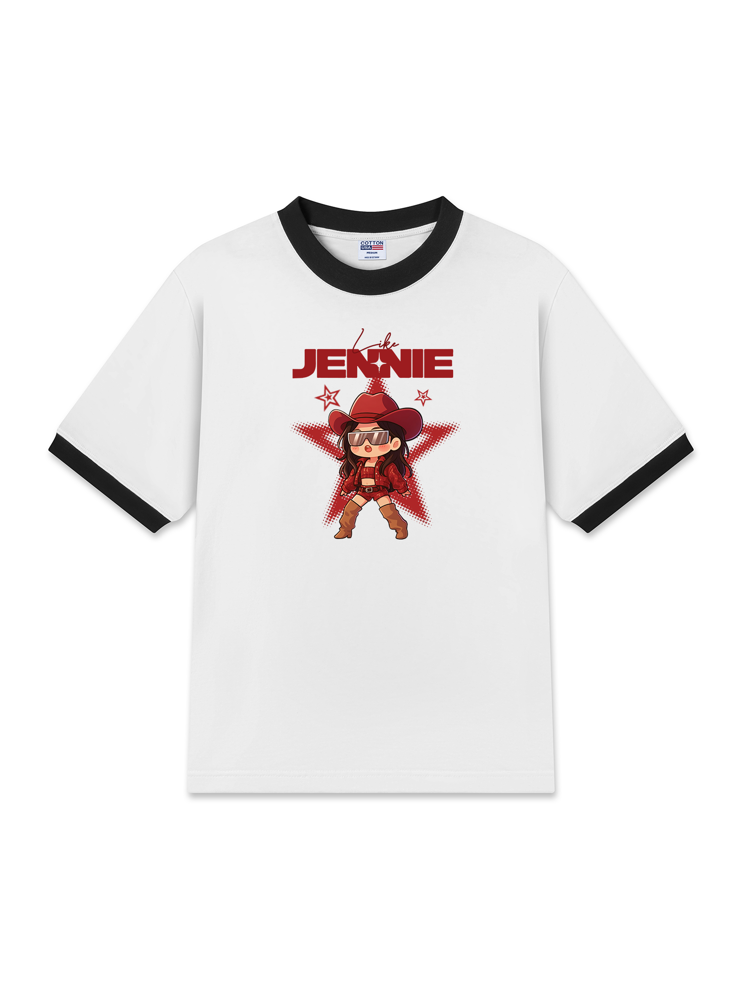 Áo Thun Ringer Relaxed Fit Black Pink Like Jenie