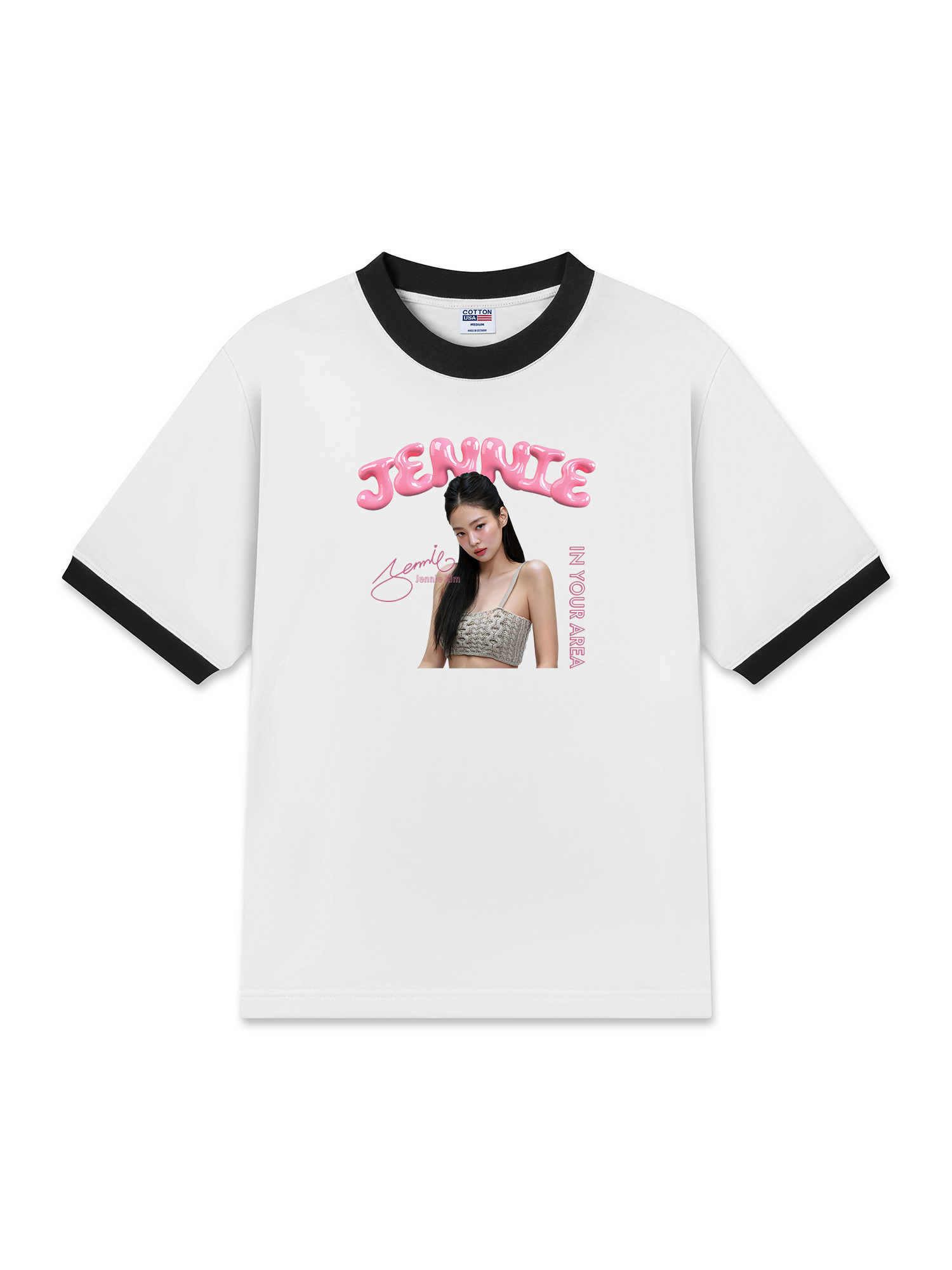 Áo Thun Ringer Relaxed Fit Black Pink Jennie In Your Area