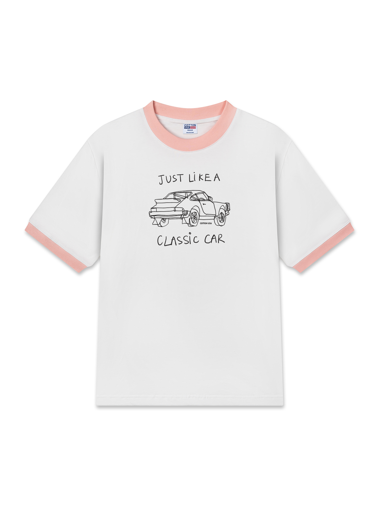 Áo Thun Ringer Relaxed Fit Classic Car Black And White