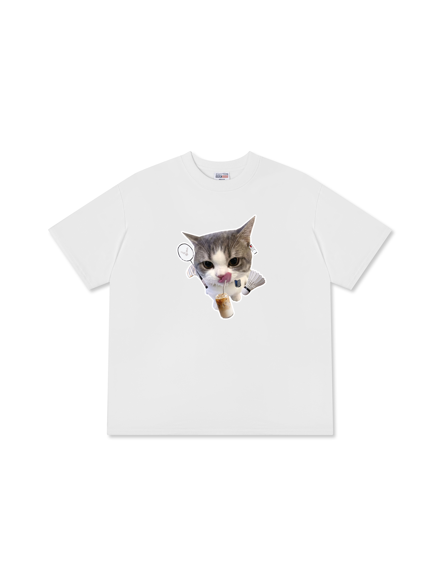 Áo Thun Relaxed Fit Badminton Cute Cat