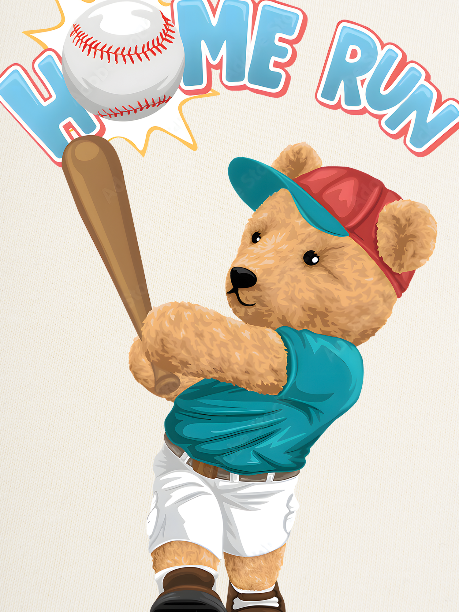 Áo Thun Ringer Relaxed Fit Baseball Home Run Teddy Bear