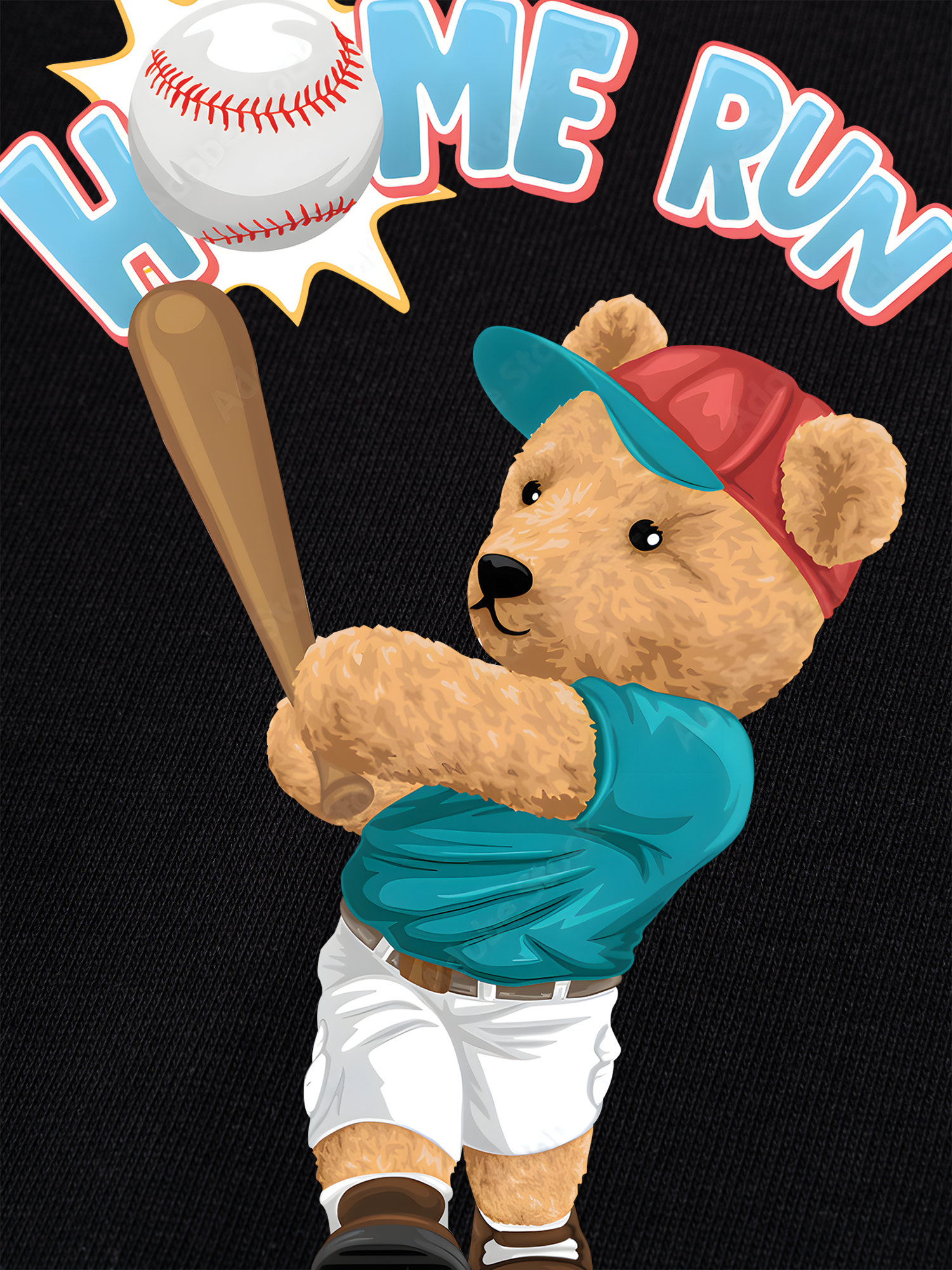 Áo Thun Ringer Relaxed Fit Baseball Home Run Teddy Bear