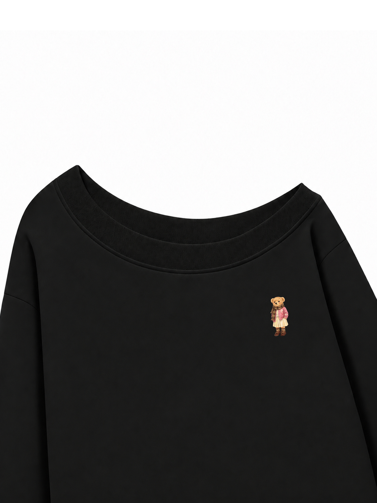Áo Sweater Lệch Vai Nỉ Hai Da Pink Girl Bear
