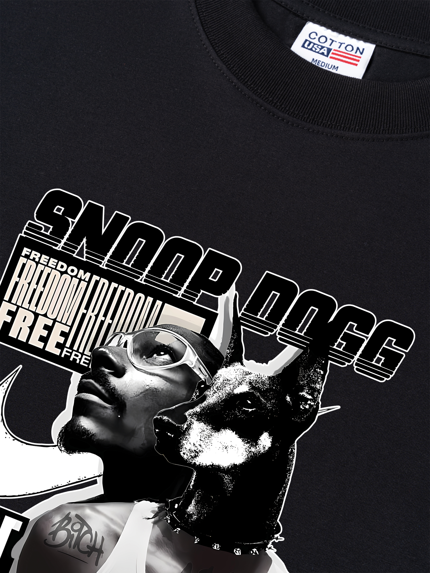 Áo Thun Relaxed Fit Rapper Black And White Snoop Dog