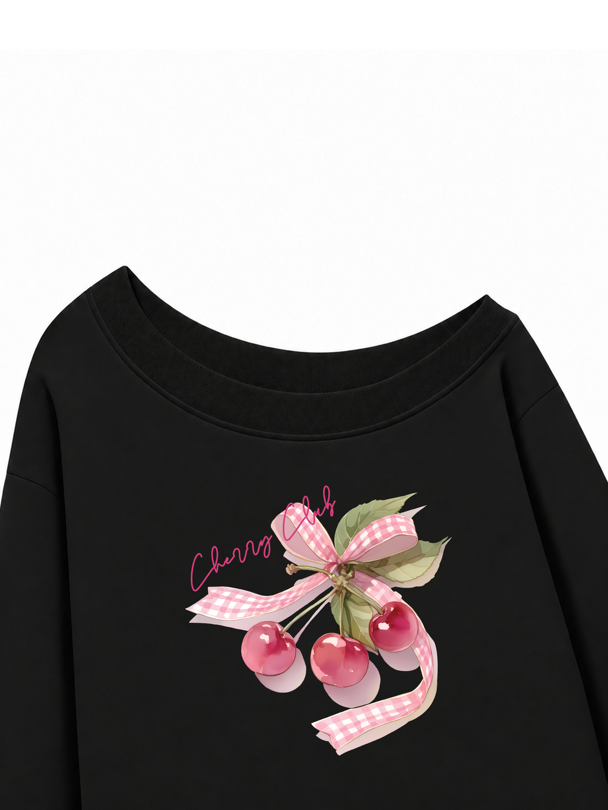 Áo Sweater Lệch Vai Nỉ Hai Da Cherry Club Pink Plaid