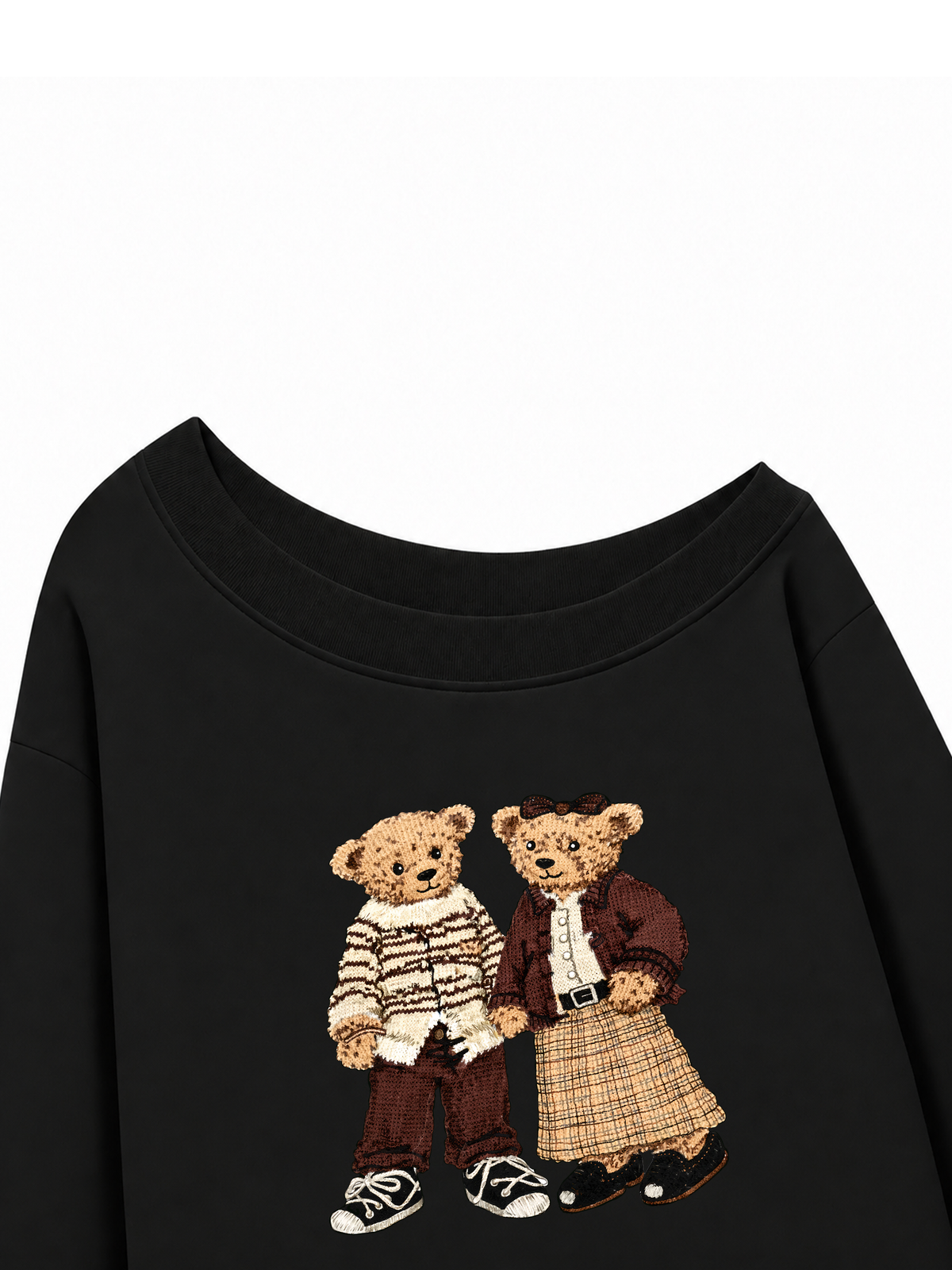 Áo Sweater Lệch Vai Nỉ Hai Da Couple Bear