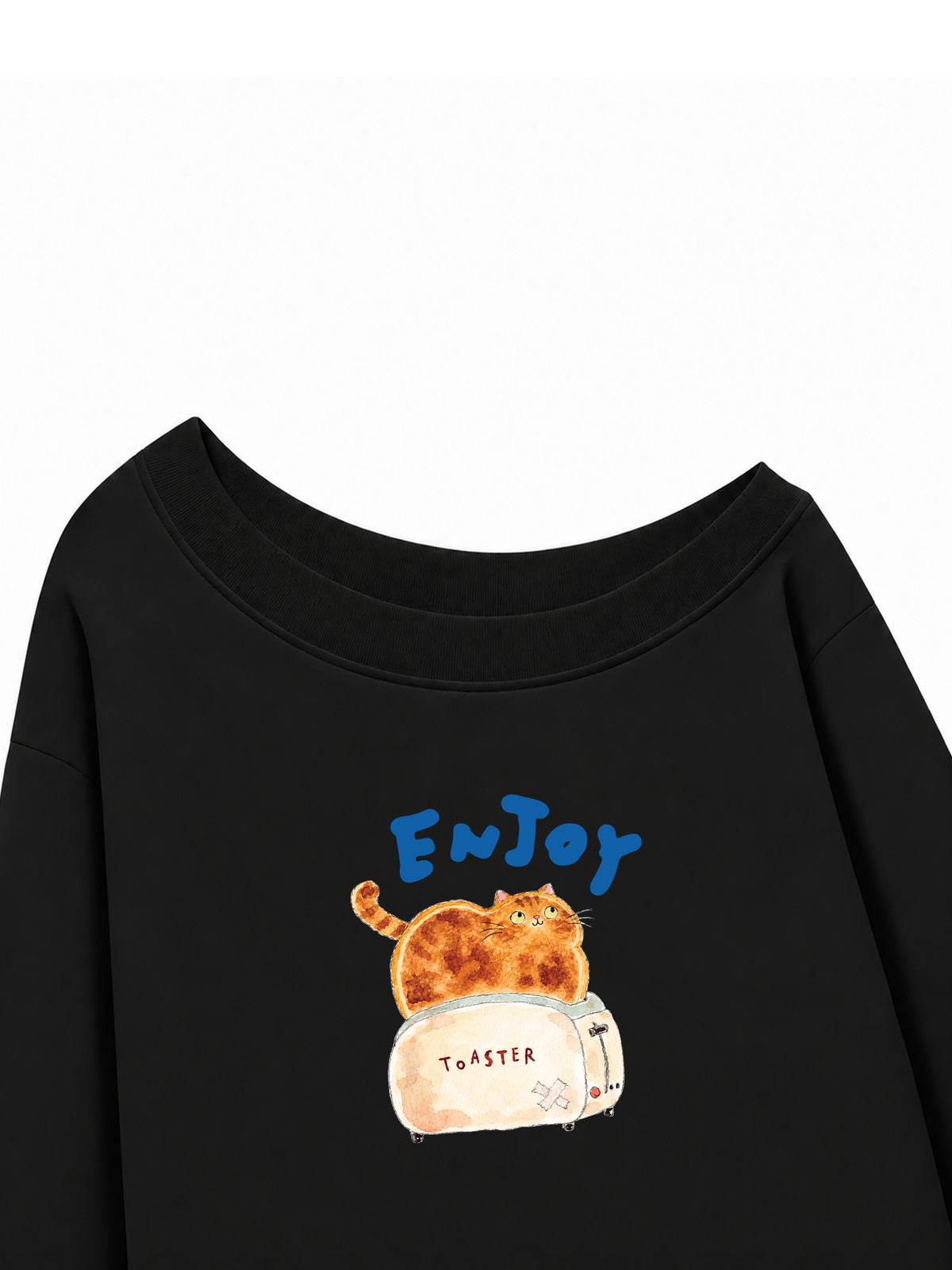Áo Sweater Lệch Vai Nỉ Hai Da Enjoy Cat Toaster