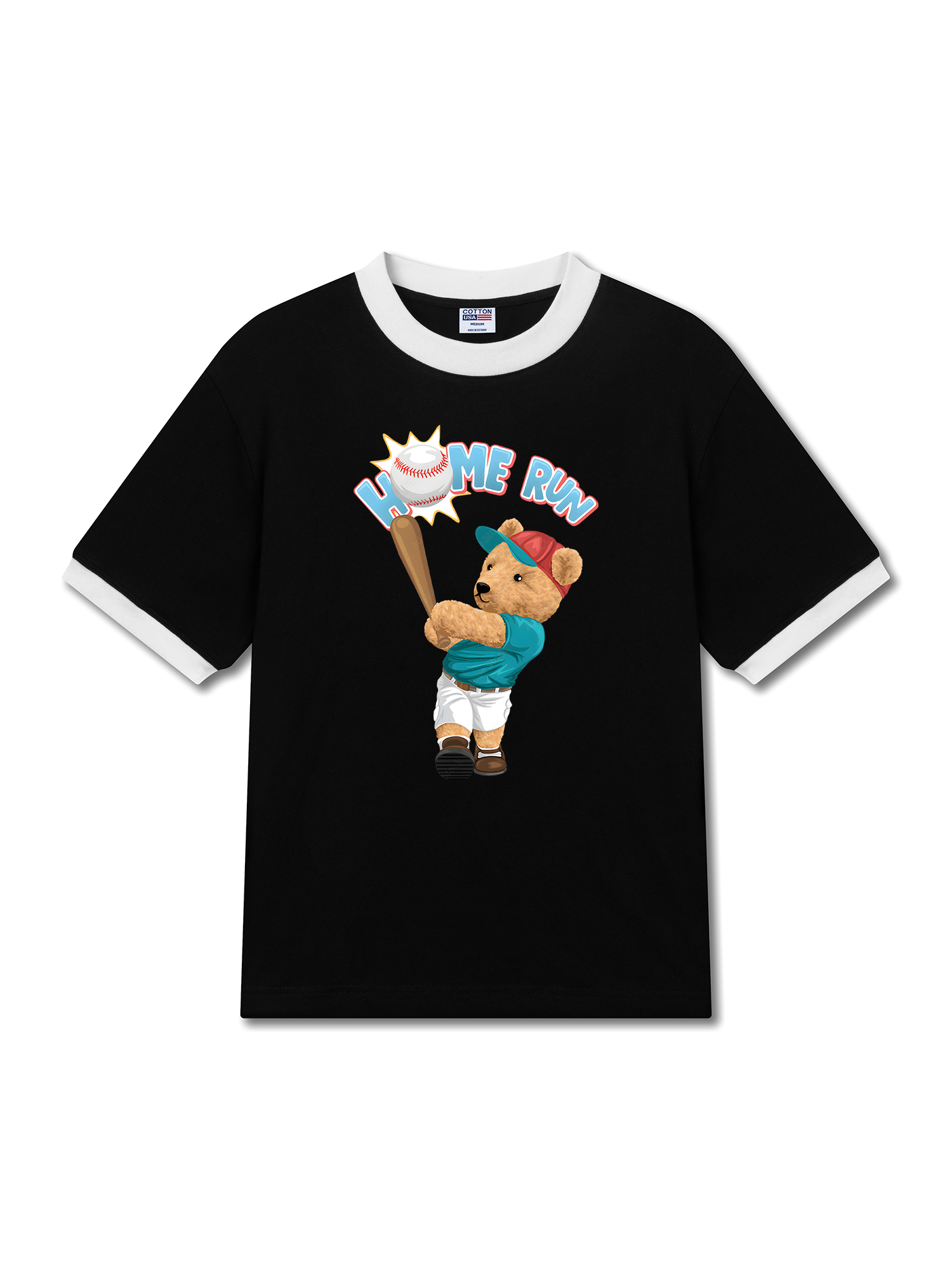 Áo Thun Ringer Relaxed Fit Baseball Home Run Teddy Bear