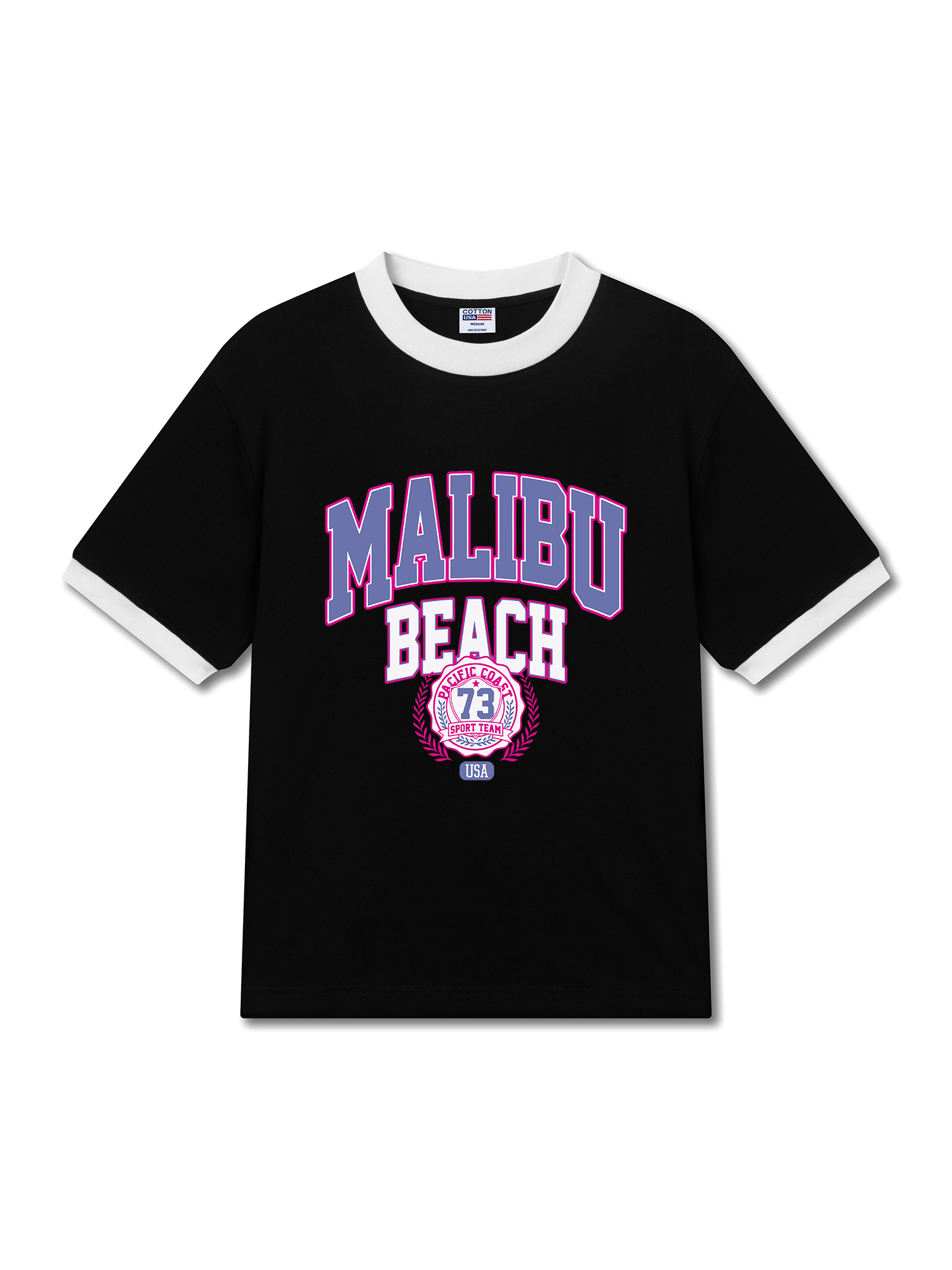 Áo Thun Ringer Relaxed Fit USA Malibu Beach Retro