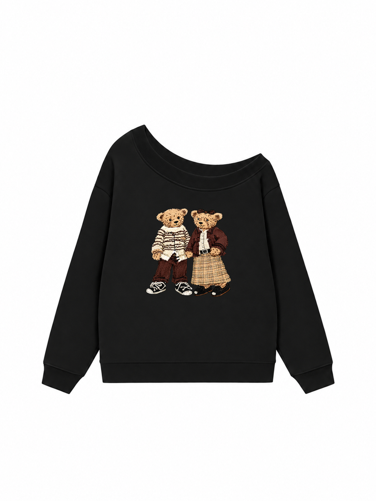 Áo Sweater Lệch Vai Nỉ Hai Da Couple Bear